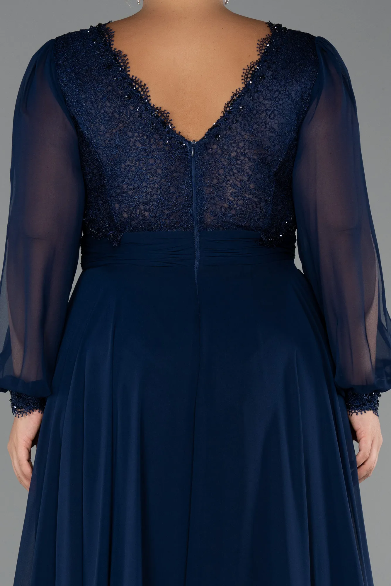 Navy Blue-Long Chiffon Formal Plus Size Dress ABU5276