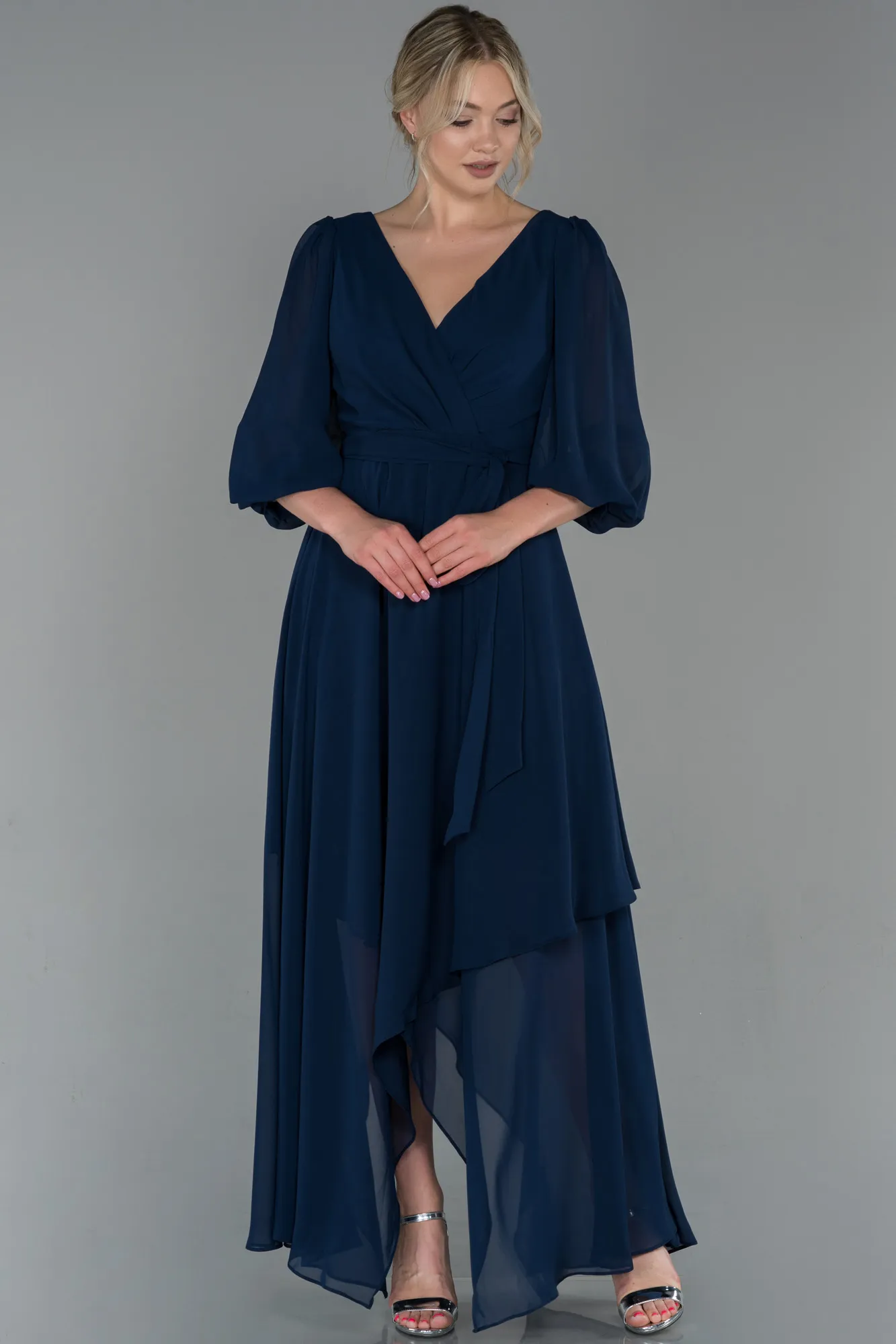 Navy Blue-Long Chiffon Invitation Dress ABU1729