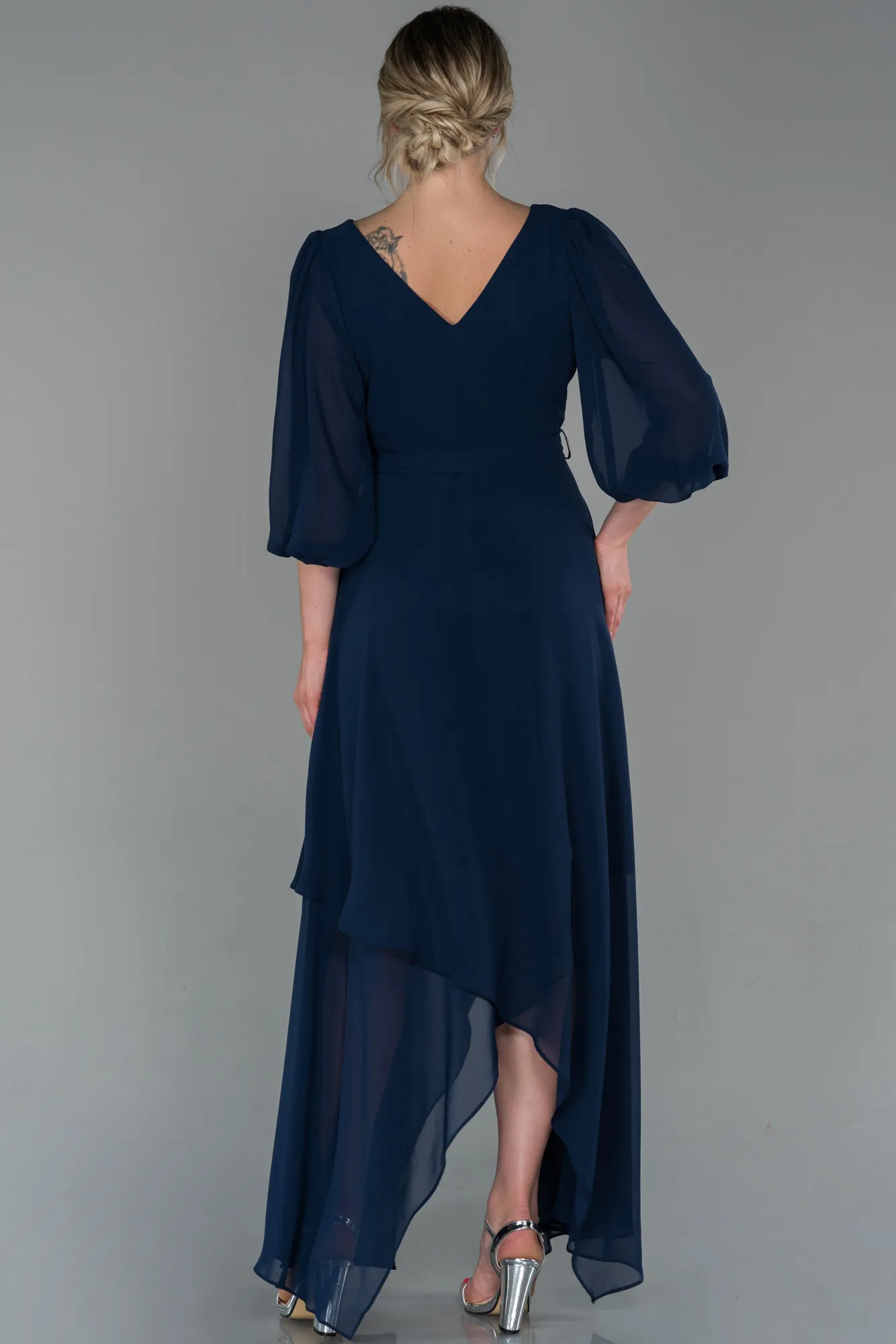 Navy Blue-Long Chiffon Invitation Dress ABU1729