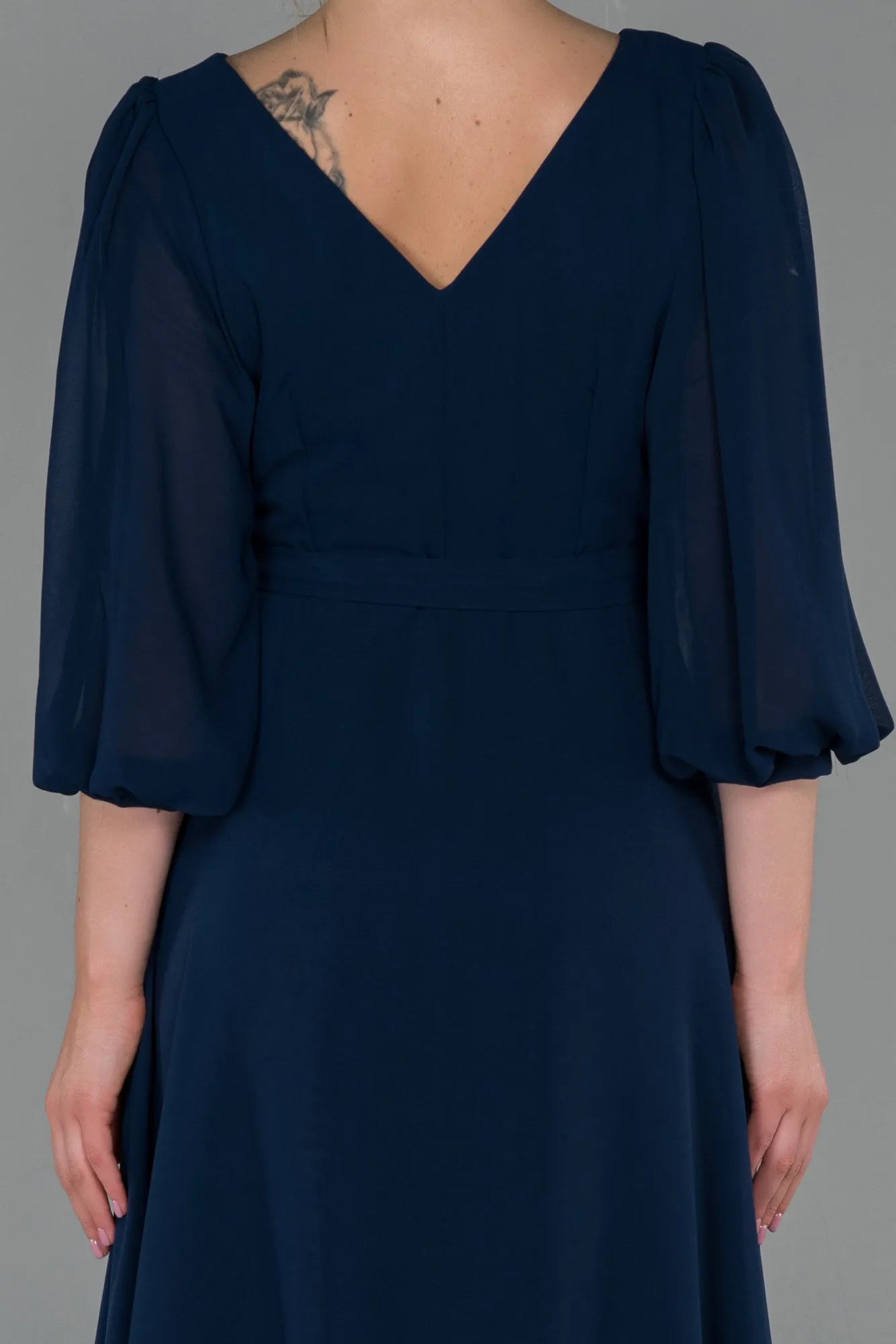 Navy Blue-Long Chiffon Invitation Dress ABU1729