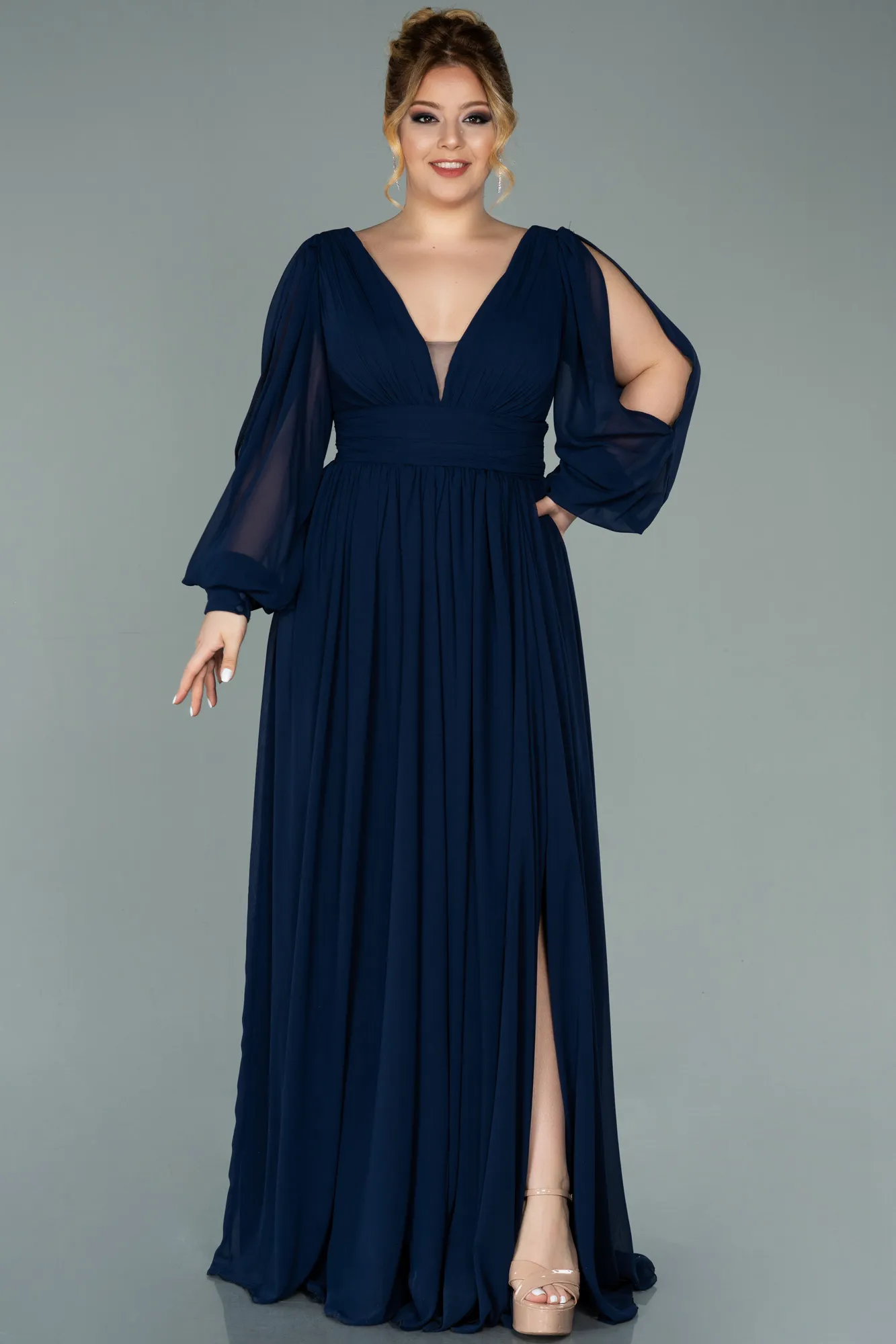 Navy Blue-Long Chiffon Oversized Evening Dress ABU1988