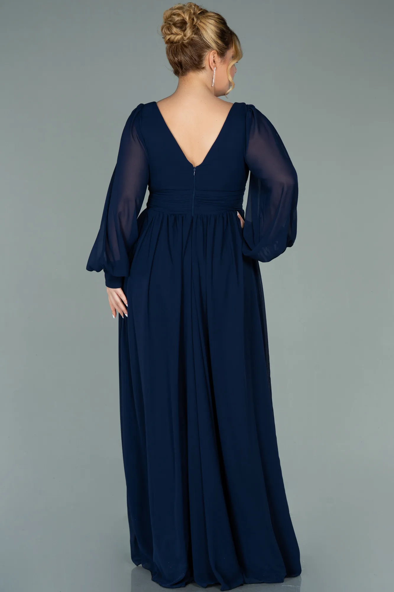 Navy Blue-Long Chiffon Oversized Evening Dress ABU1988