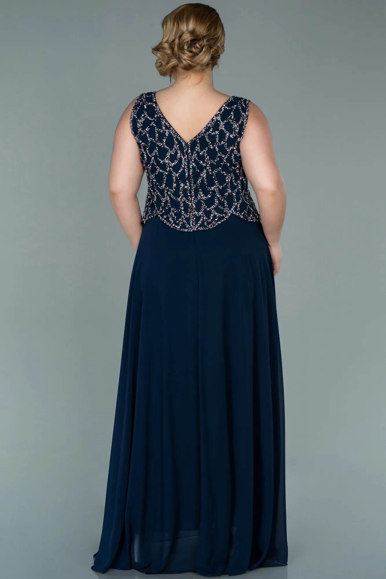 Navy Blue-Long Chiffon Oversized Evening Dress ABU2243