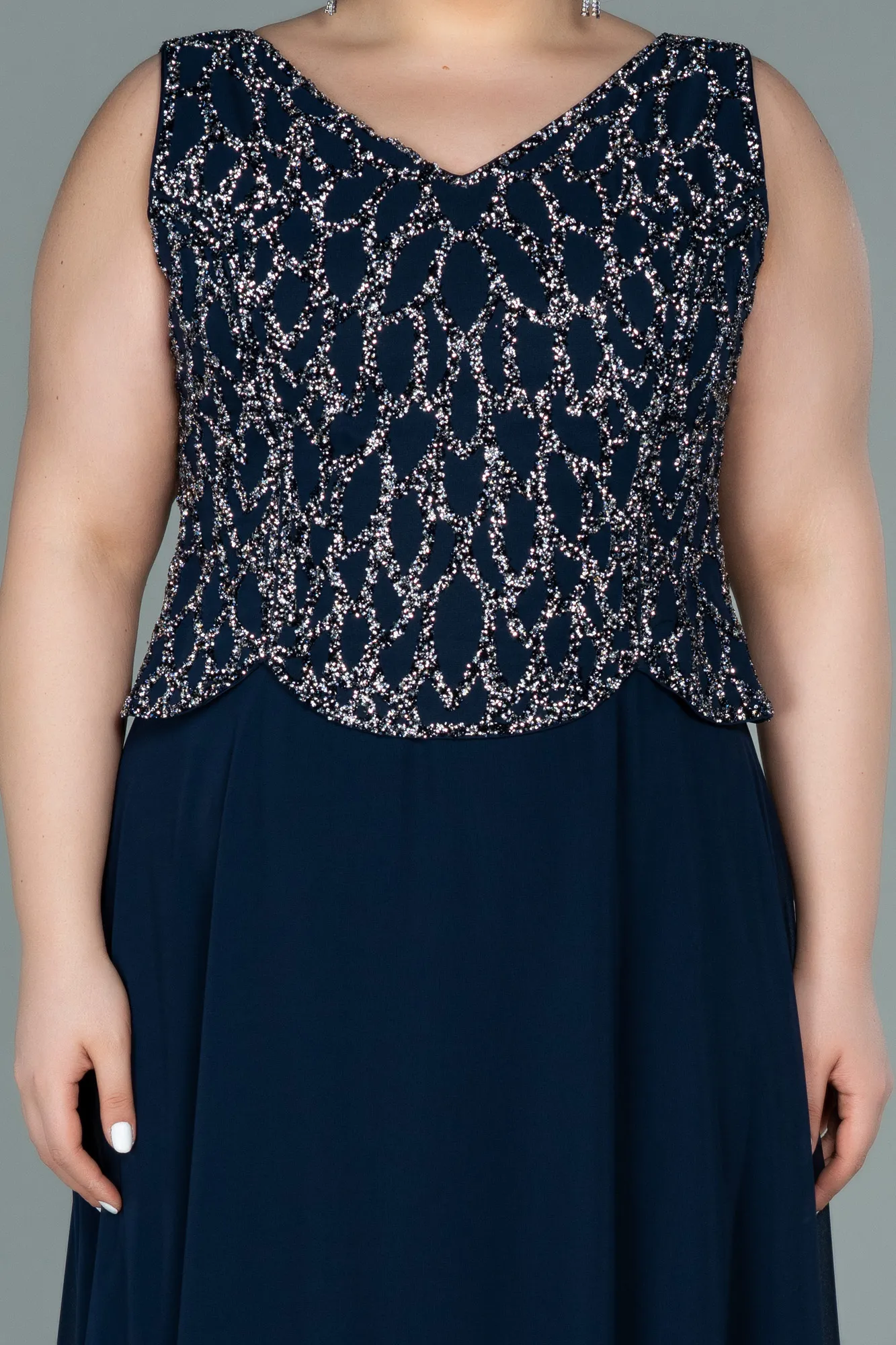 Navy Blue-Long Chiffon Oversized Evening Dress ABU2243