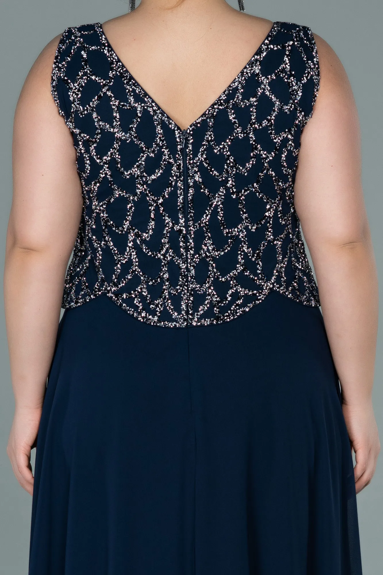 Navy Blue-Long Chiffon Oversized Evening Dress ABU2243