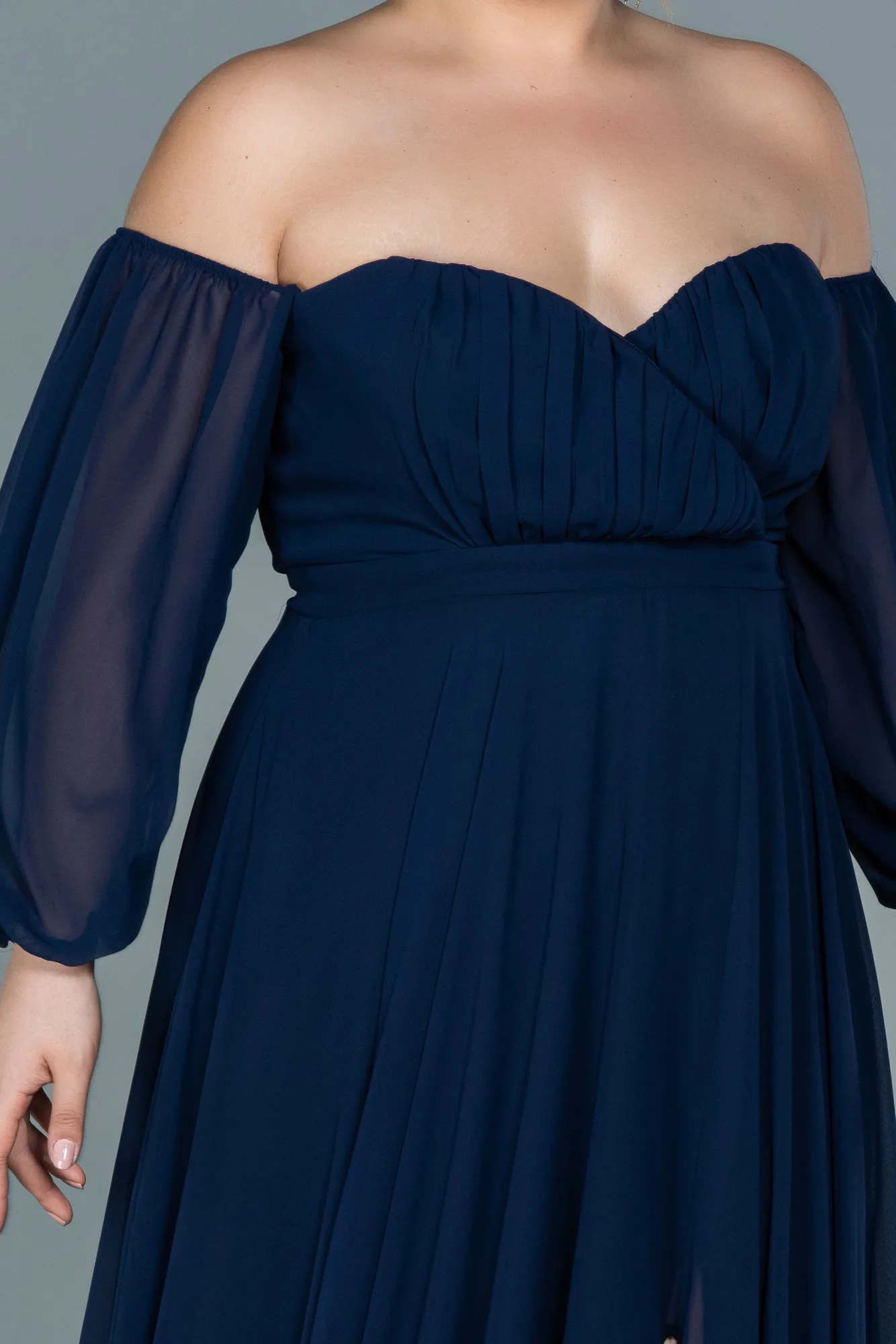 Navy Blue-Long Chiffon Oversized Evening Dress ABU2597