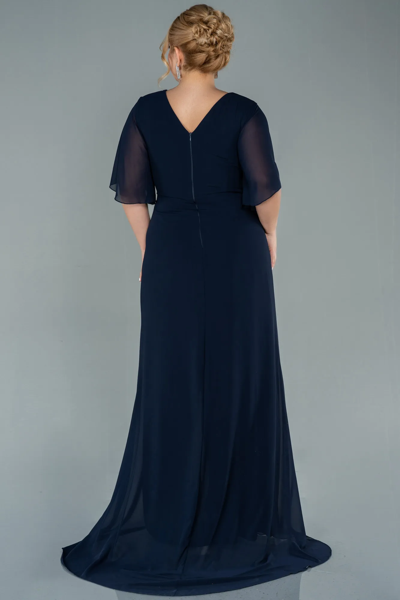 Navy Blue-Long Chiffon Oversized Evening Dress ABU2748