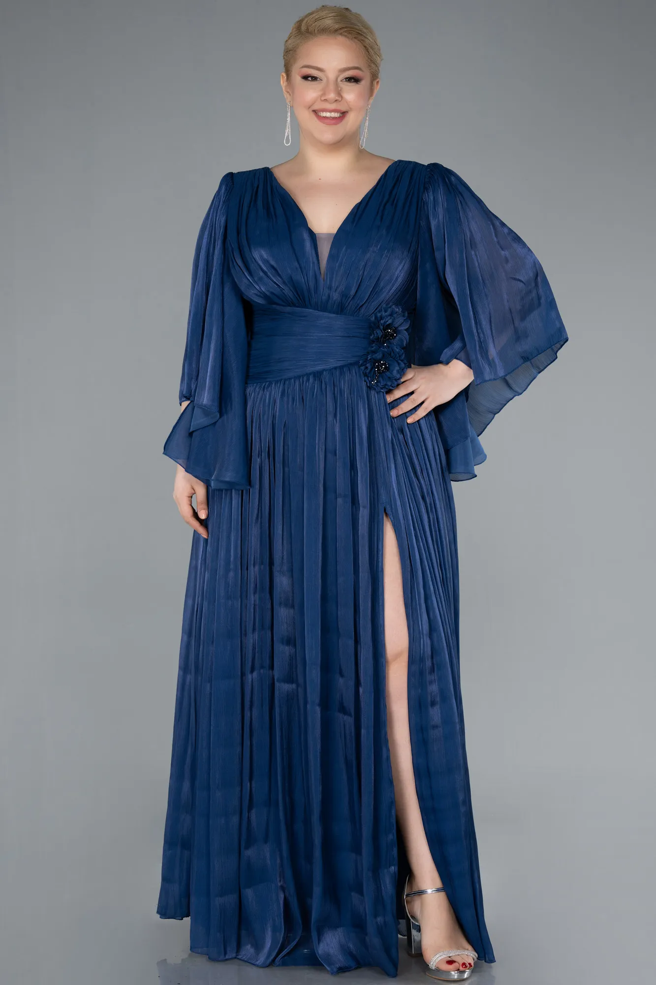 Navy Blue-Long Chiffon Oversized Evening Dress ABU4894