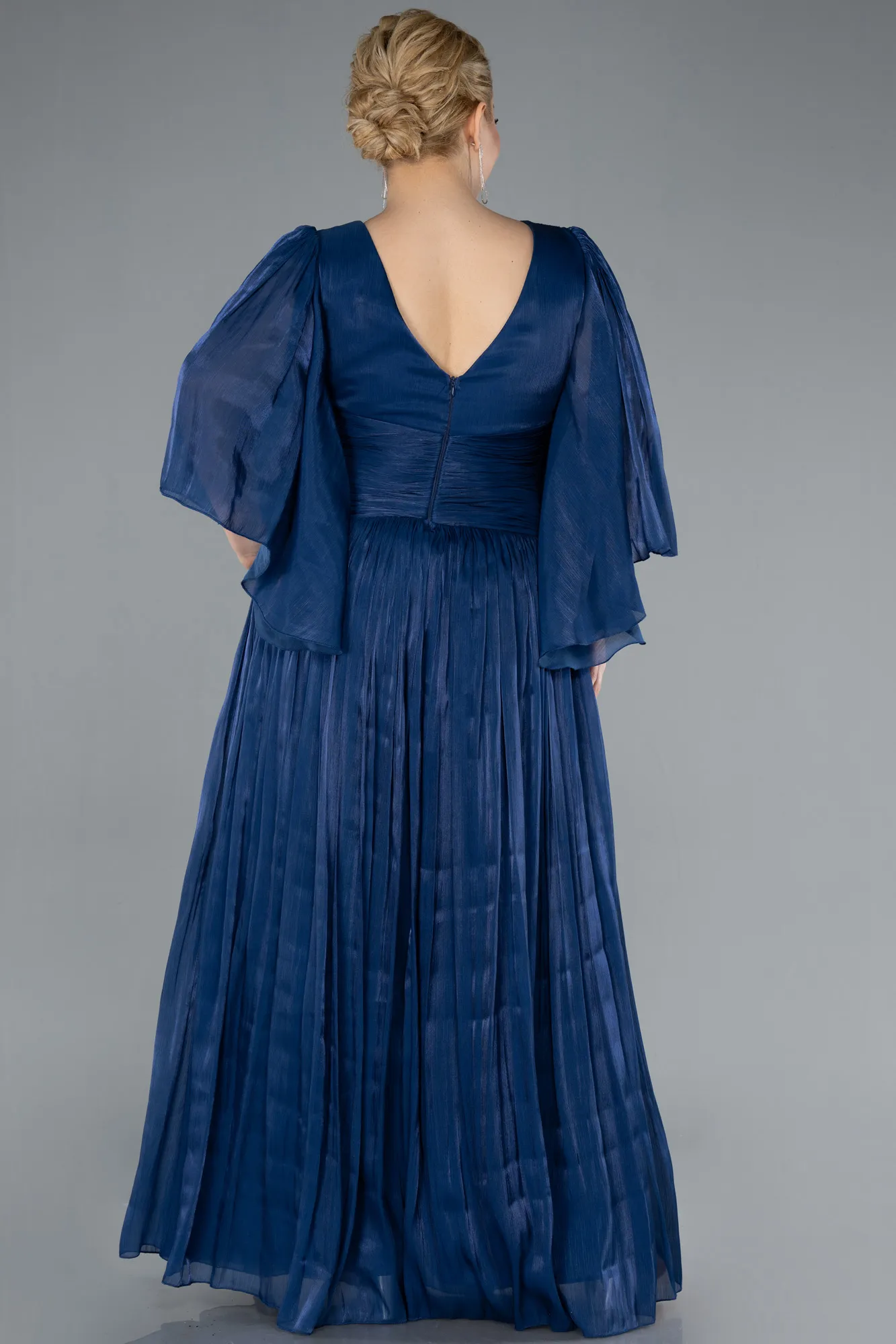 Navy Blue-Long Chiffon Oversized Evening Dress ABU4894