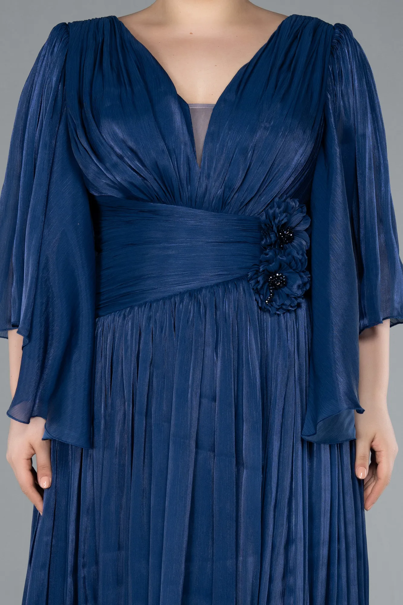 Navy Blue-Long Chiffon Oversized Evening Dress ABU4894