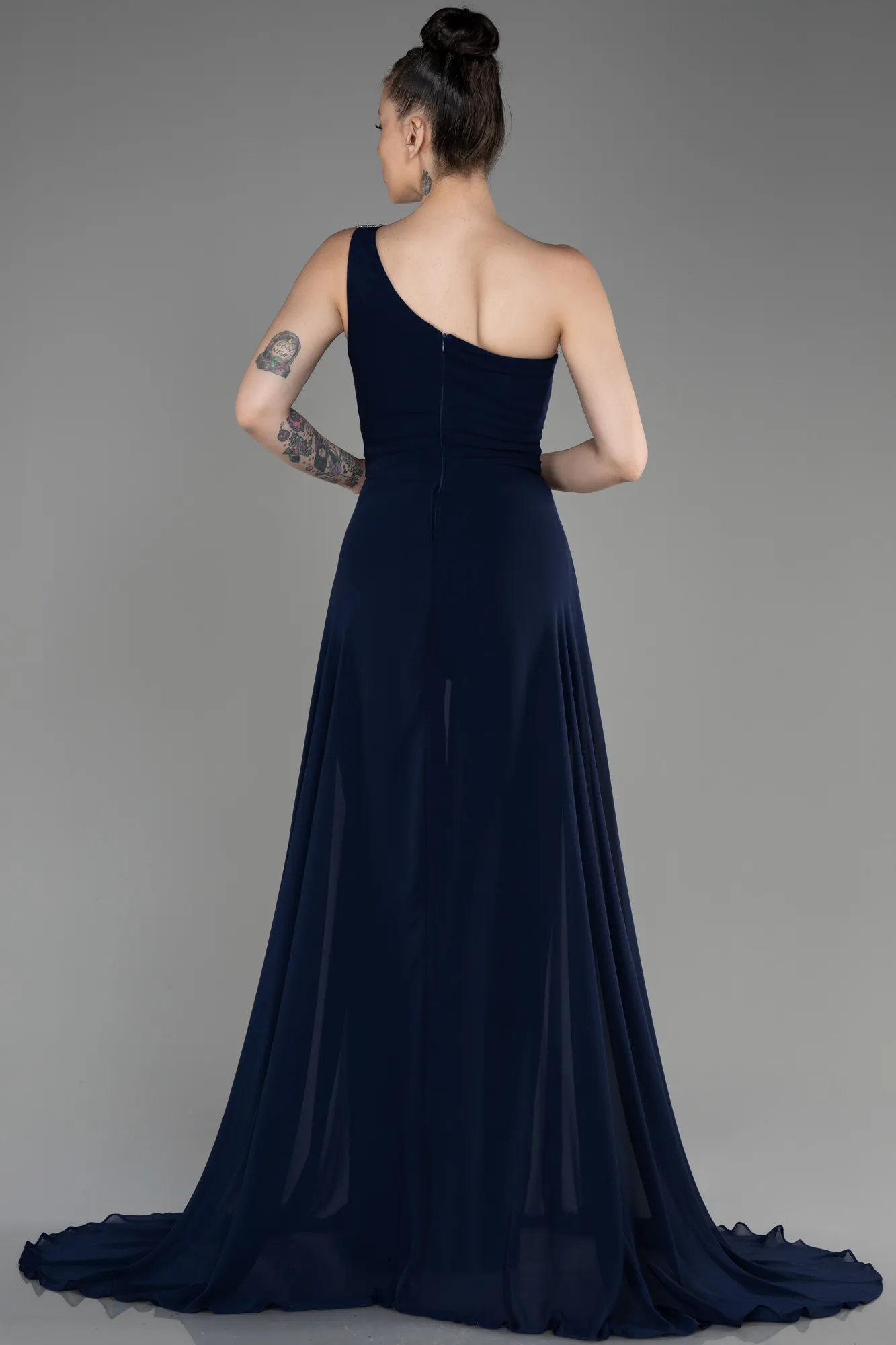 Navy Blue-Long Chiffon Party Evening Jumpsuit ABT116