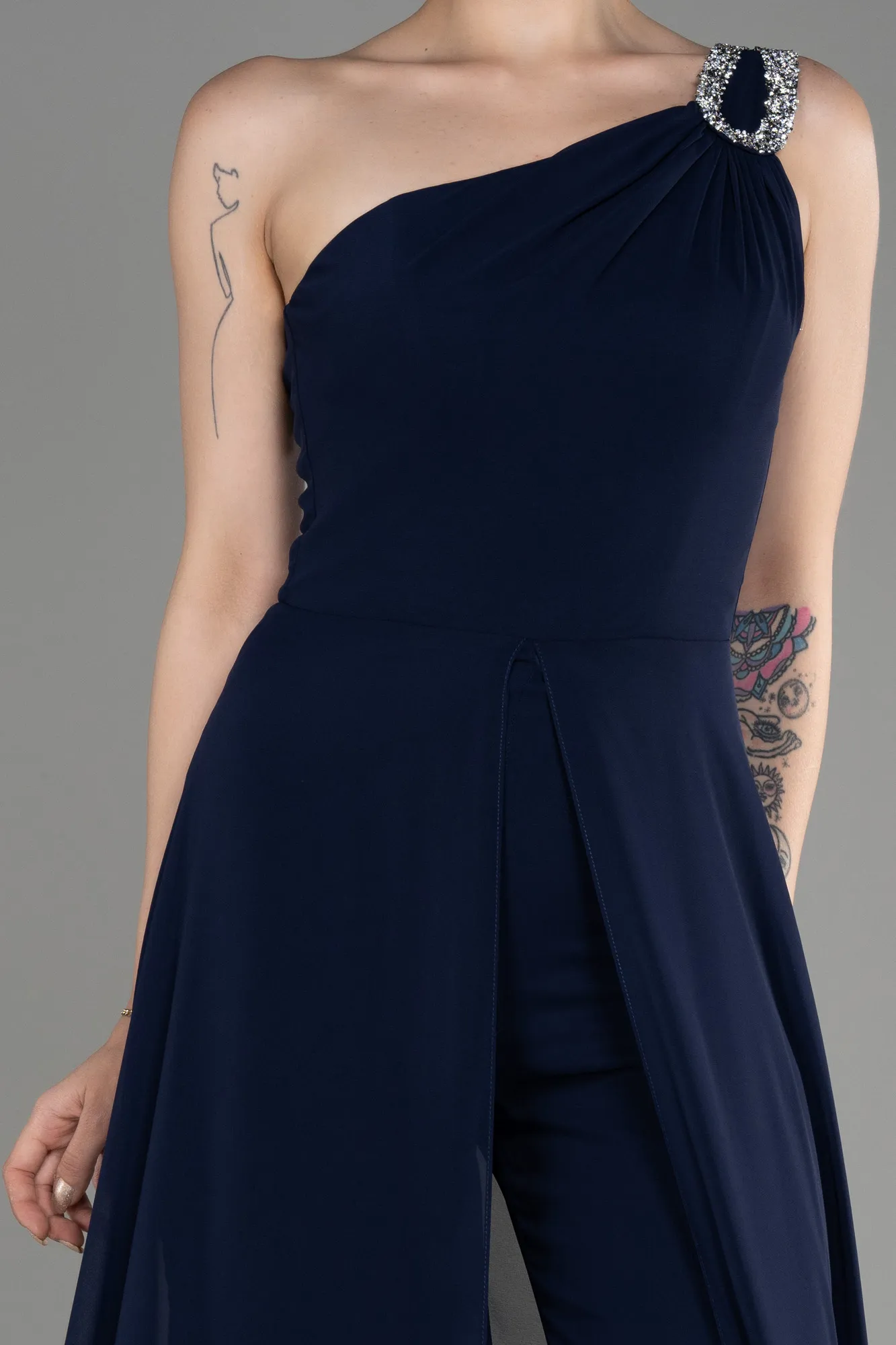 Navy Blue-Long Chiffon Party Evening Jumpsuit ABT116