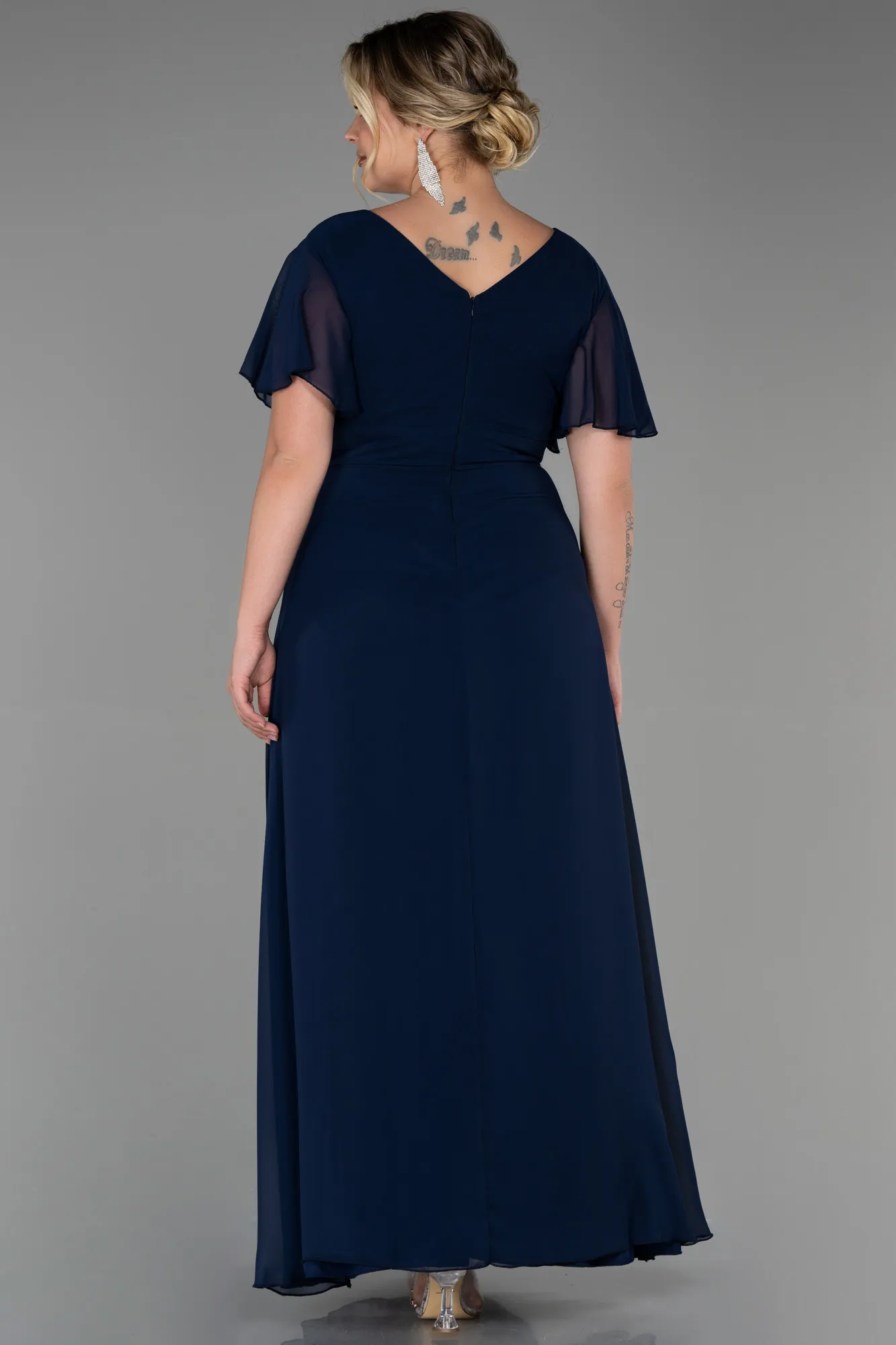 Navy Blue-Long Chiffon Plus Size Evening Dress ABU2308