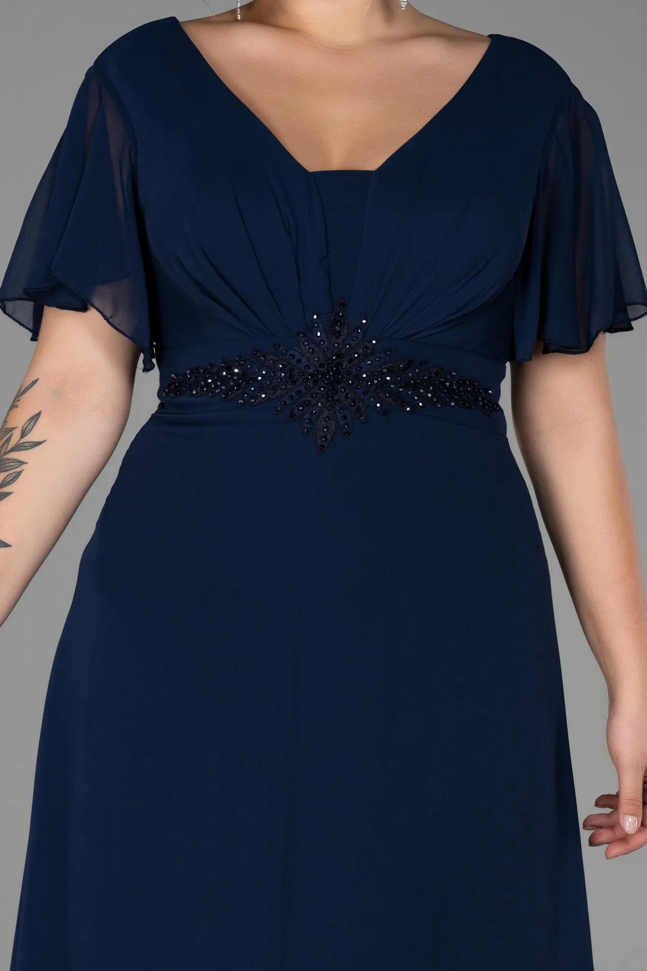 Navy Blue-Long Chiffon Plus Size Evening Dress ABU2308