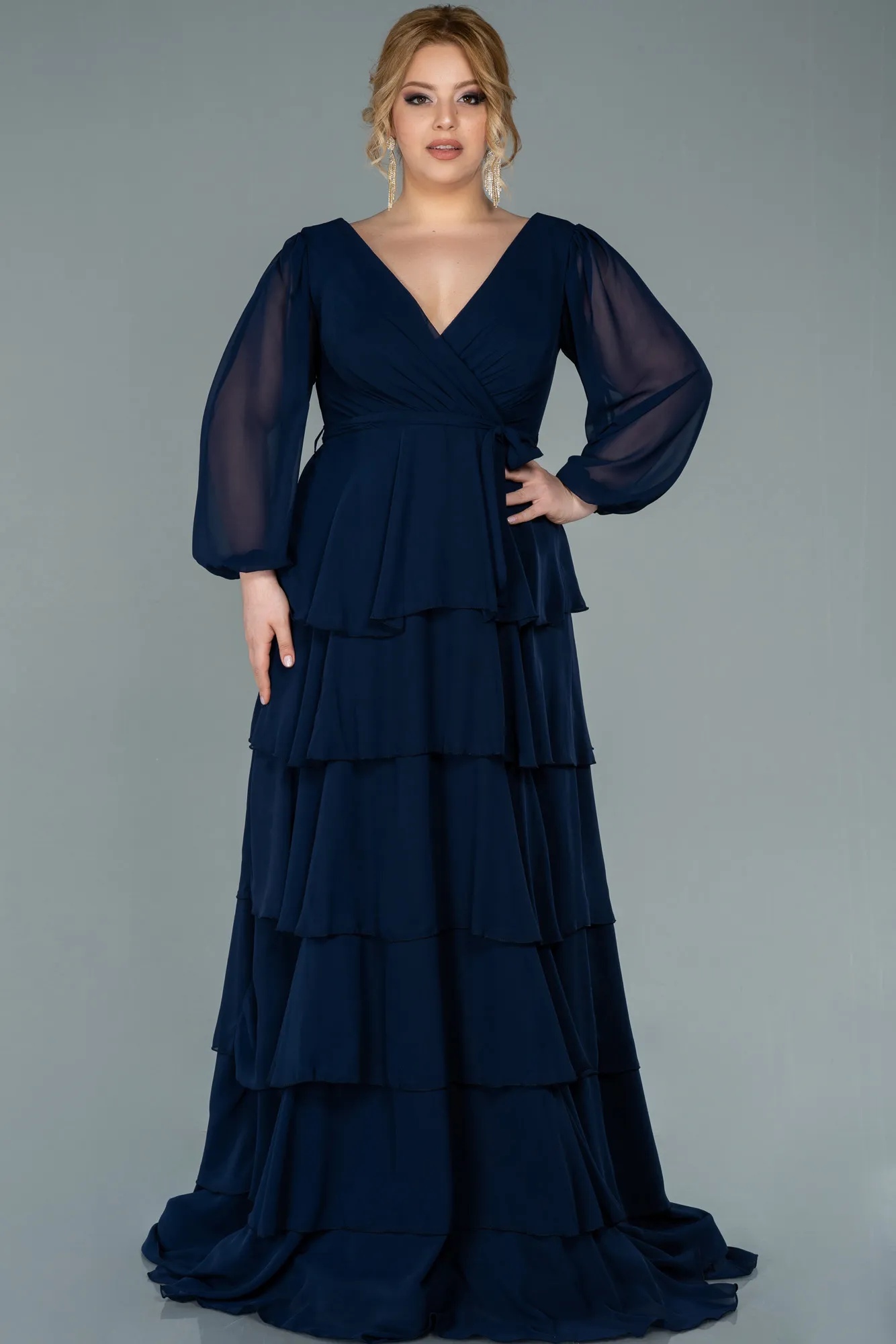 Navy Blue-Long Chiffon Plus Size Evening Dress ABU2325
