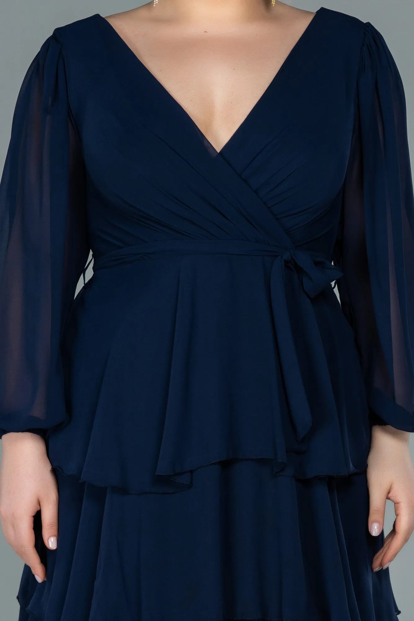 Navy Blue-Long Chiffon Plus Size Evening Dress ABU2325