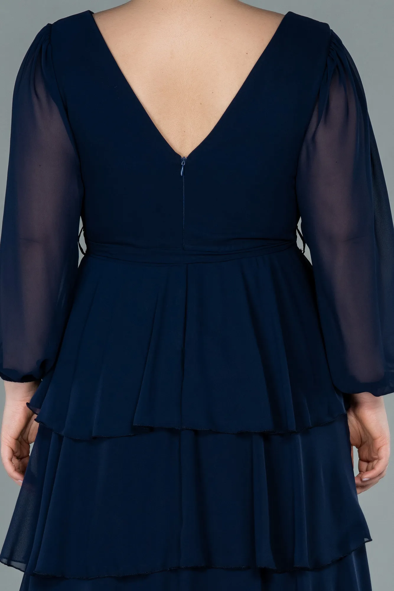 Navy Blue-Long Chiffon Plus Size Evening Dress ABU2325