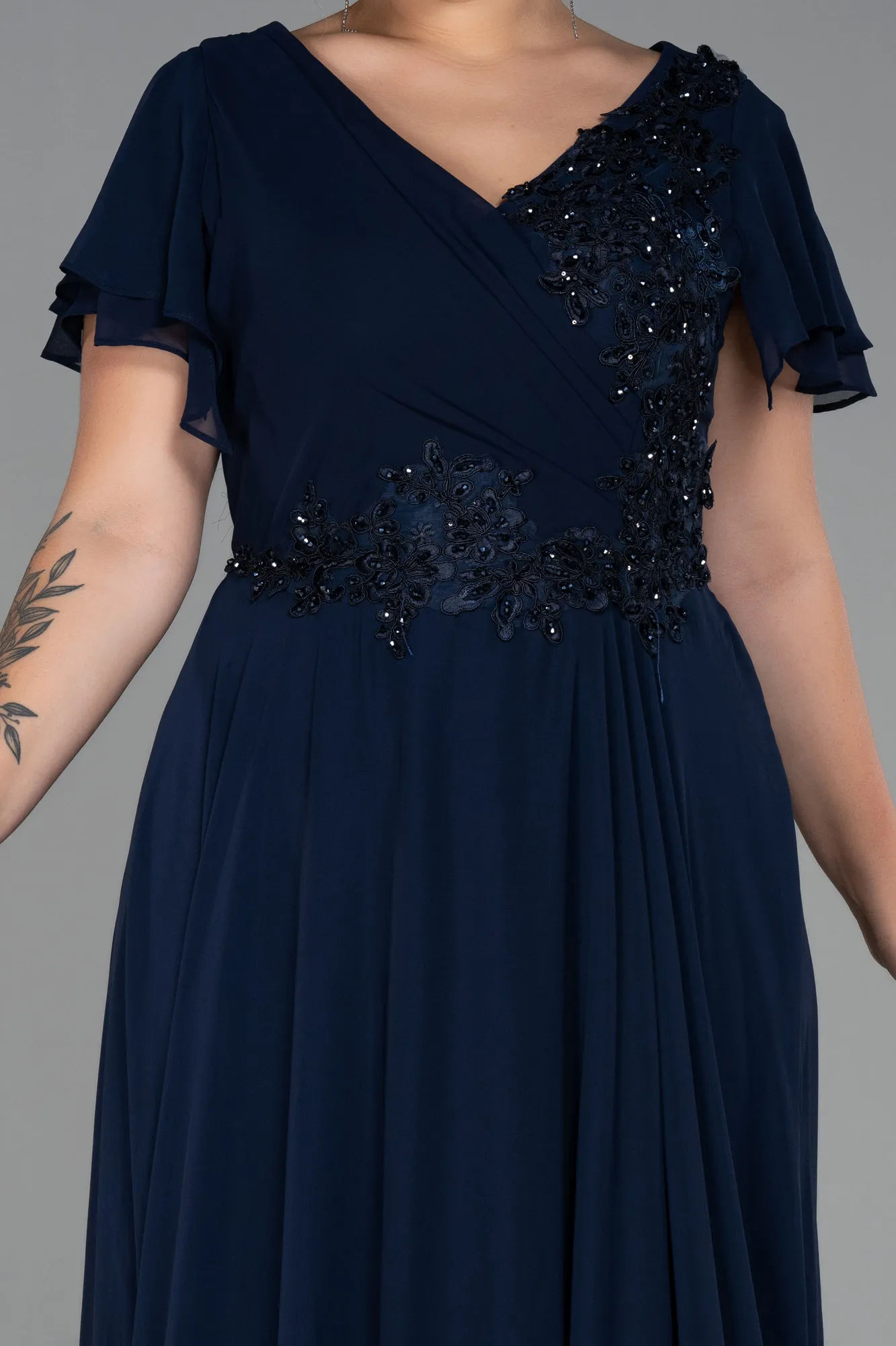 Navy Blue-Long Chiffon Plus Size Evening Dress ABU2576