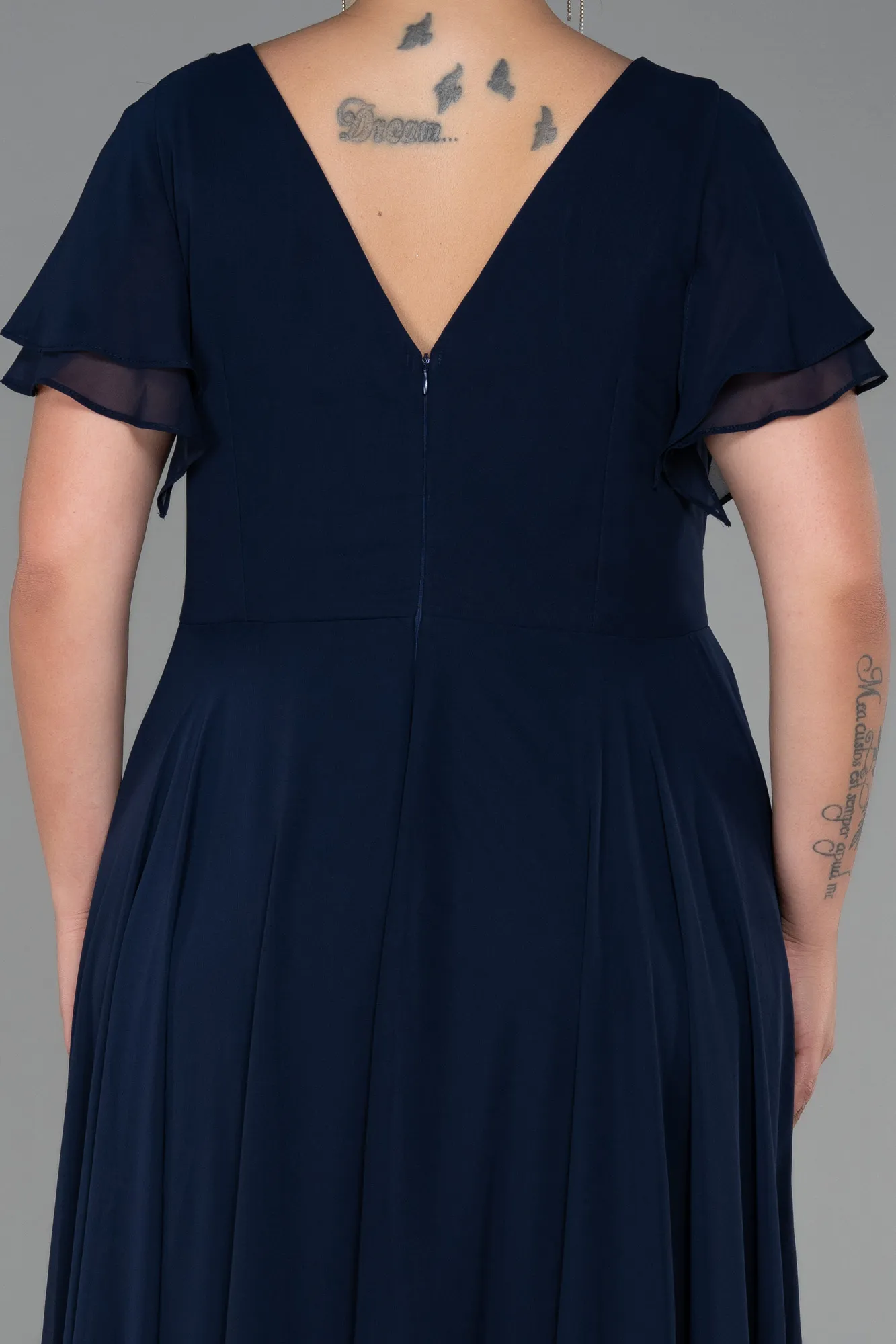 Navy Blue-Long Chiffon Plus Size Evening Dress ABU2576