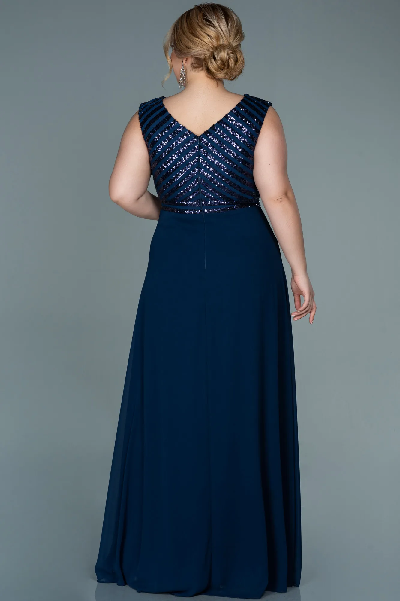 Navy Blue-Long Chiffon Plus Size Evening Dress ABU2762