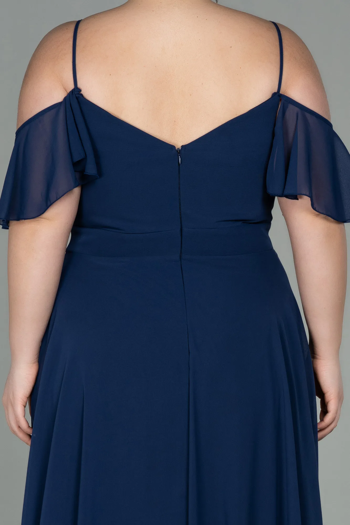 Navy Blue-Long Chiffon Plus Size Evening Dress ABU2875