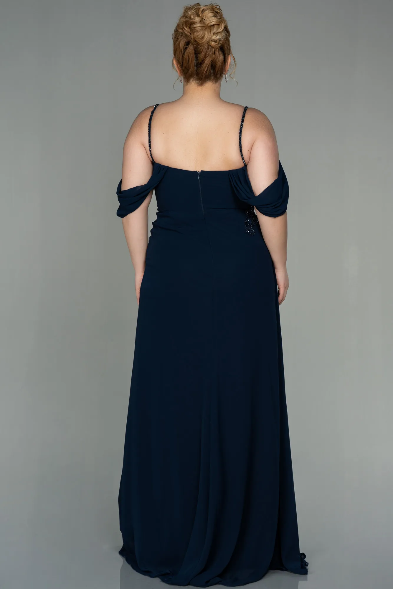 Navy Blue-Long Chiffon Plus Size Evening Dress ABU2929