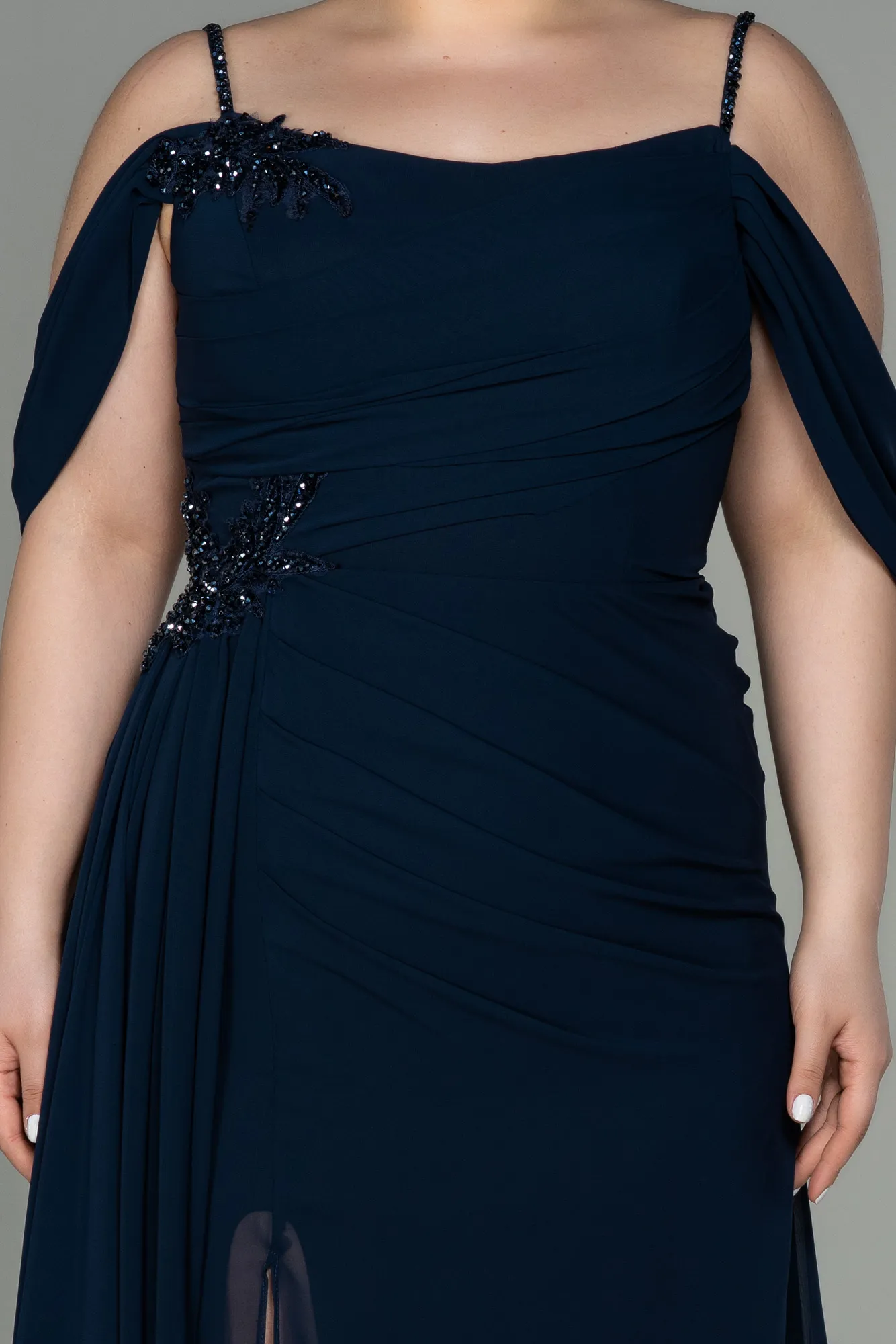 Navy Blue-Long Chiffon Plus Size Evening Dress ABU2929