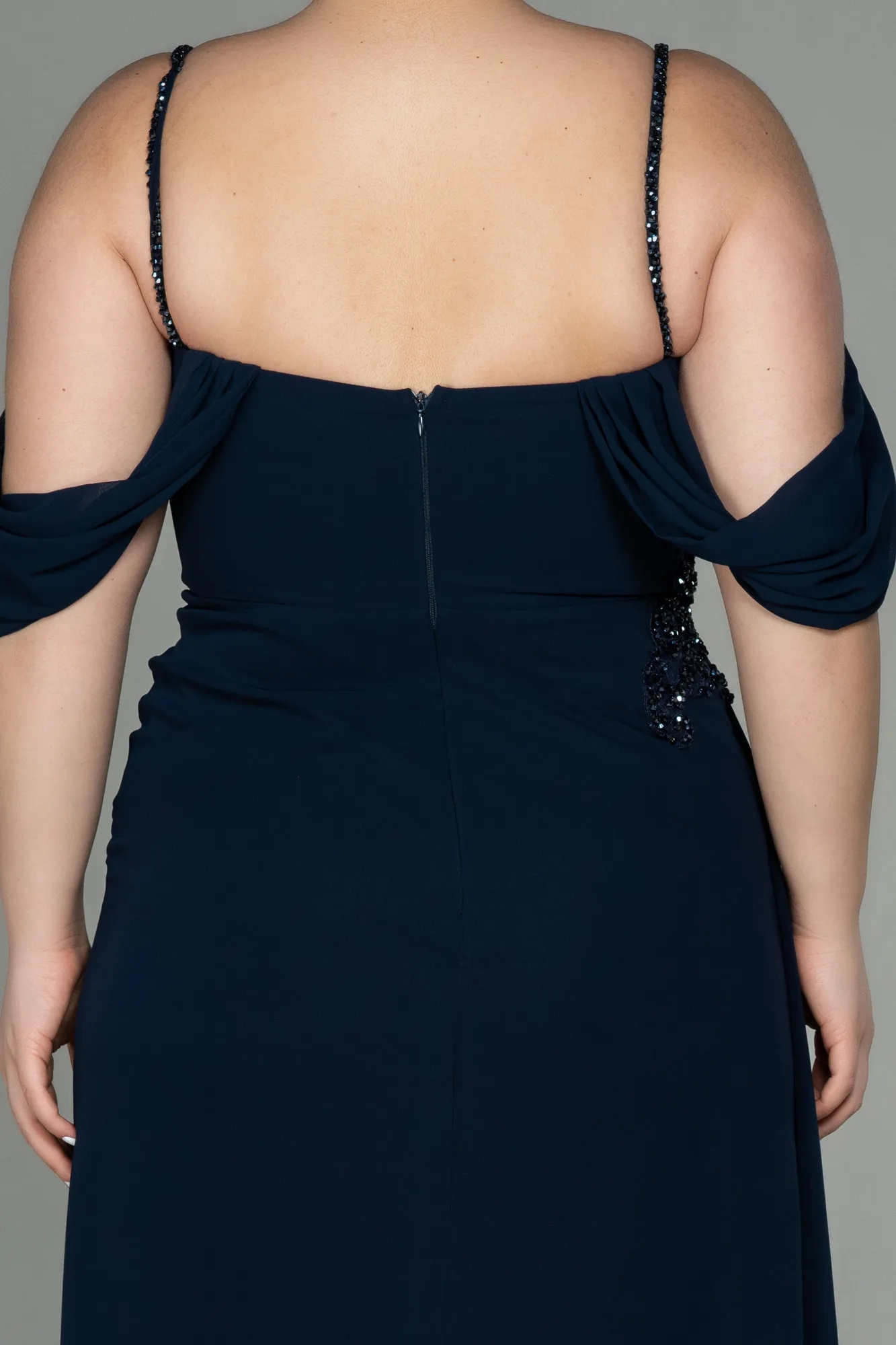 Navy Blue-Long Chiffon Plus Size Evening Dress ABU2929