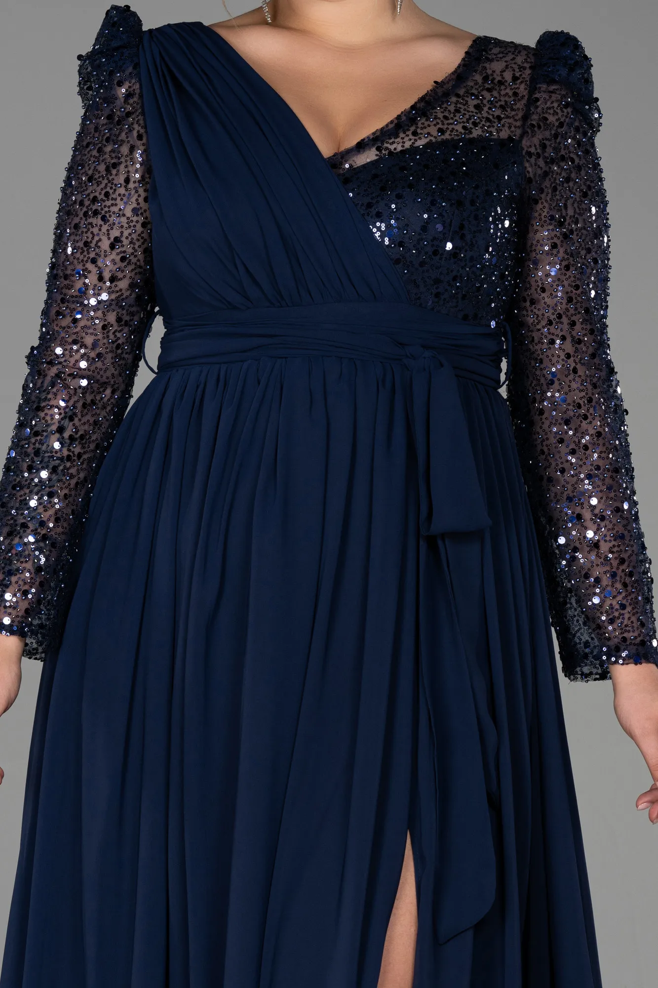 Navy Blue-Long Chiffon Plus Size Evening Dress ABU3186