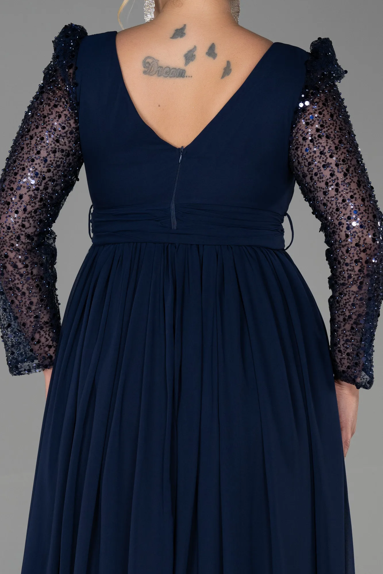 Navy Blue-Long Chiffon Plus Size Evening Dress ABU3186