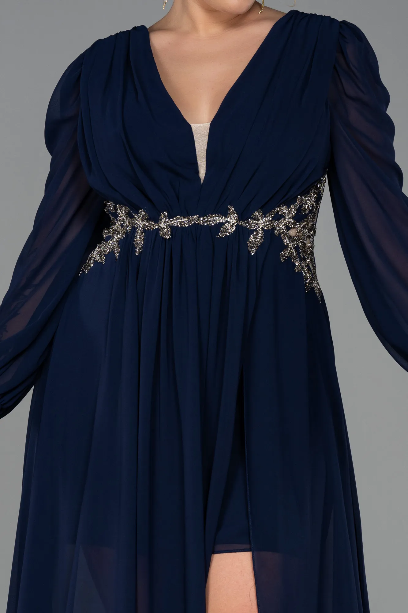 Navy Blue-Long Chiffon Plus Size Evening Dress ABU3256