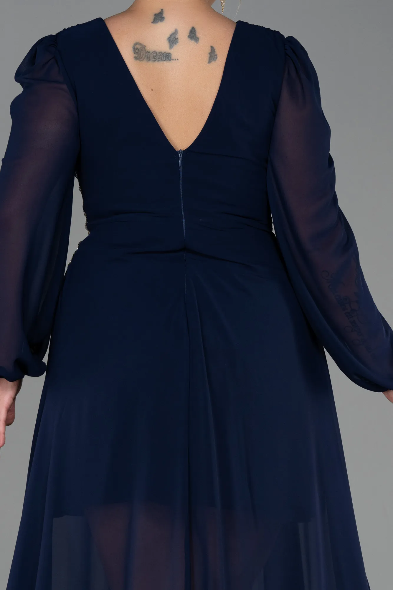 Navy Blue-Long Chiffon Plus Size Evening Dress ABU3256