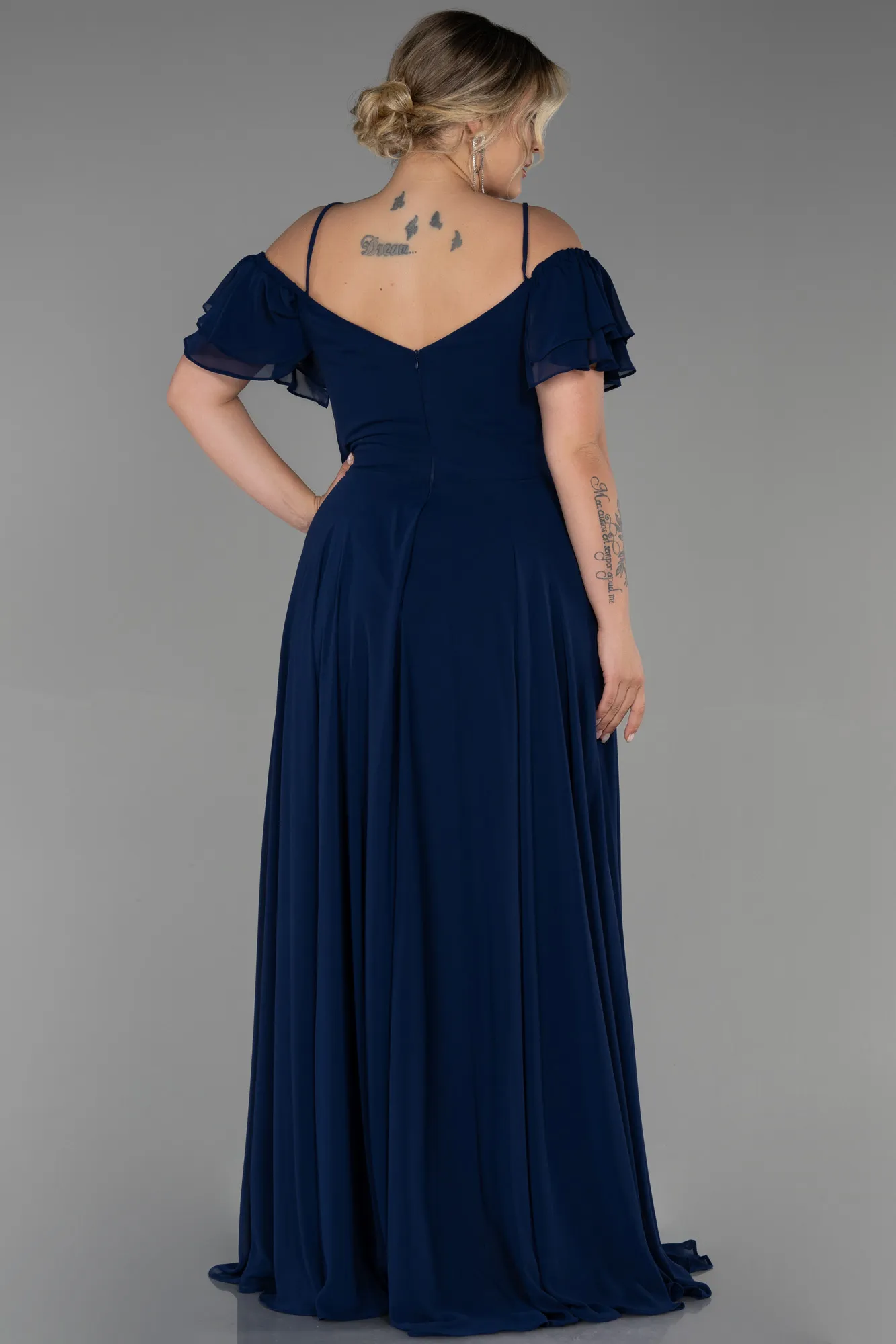 Navy Blue-Long Chiffon Plus Size Evening Dress ABU3259