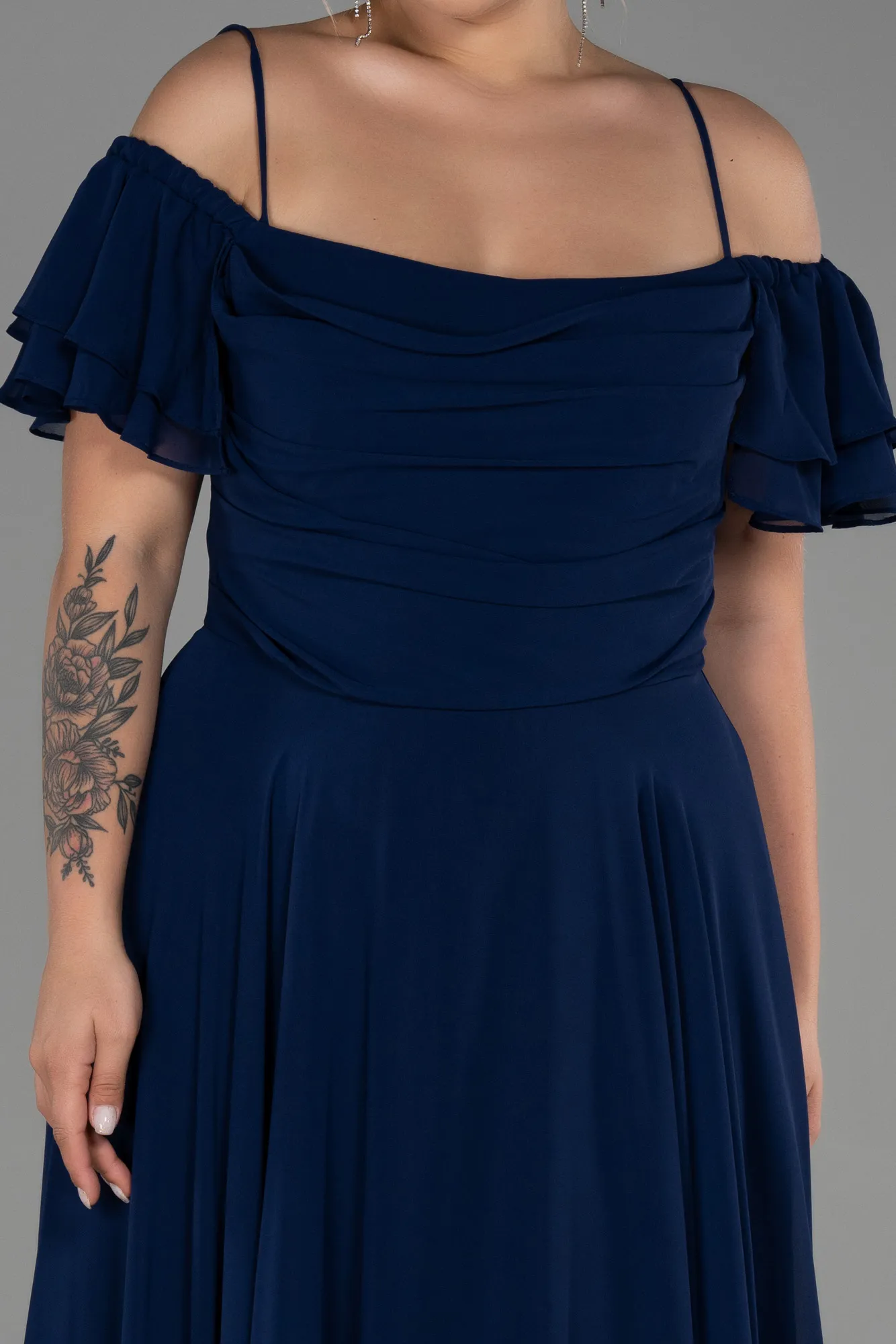 Navy Blue-Long Chiffon Plus Size Evening Dress ABU3259