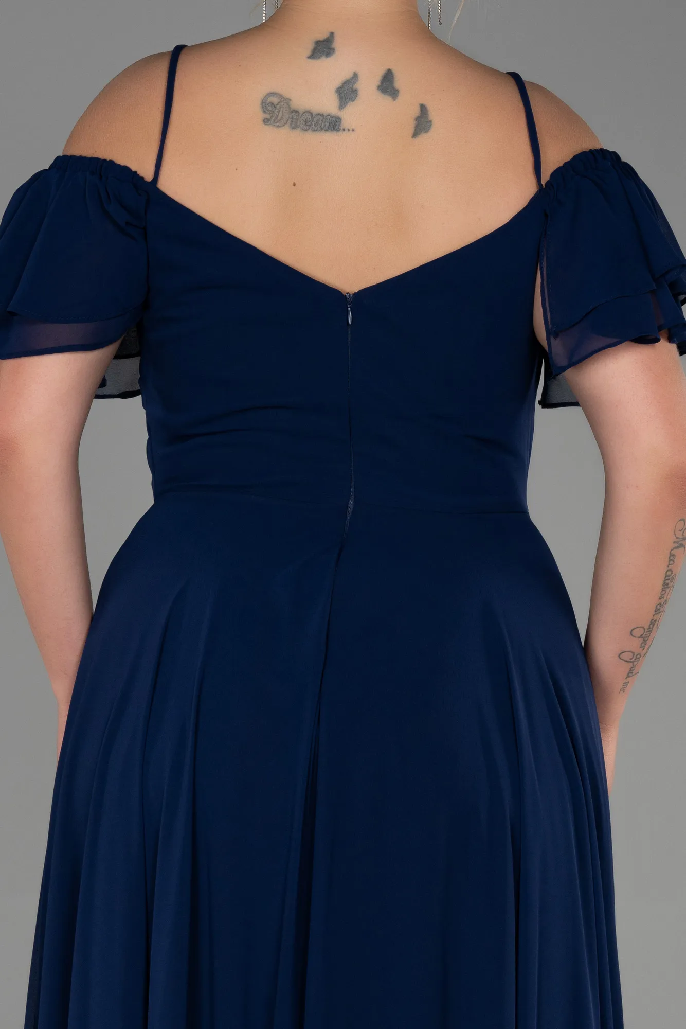 Navy Blue-Long Chiffon Plus Size Evening Dress ABU3259