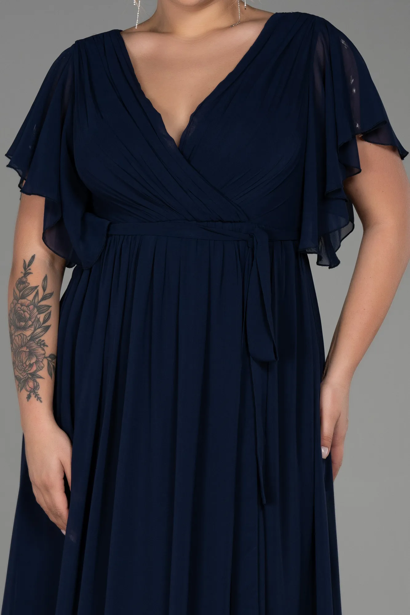 Navy Blue-Long Chiffon Plus Size Evening Dress ABU3276