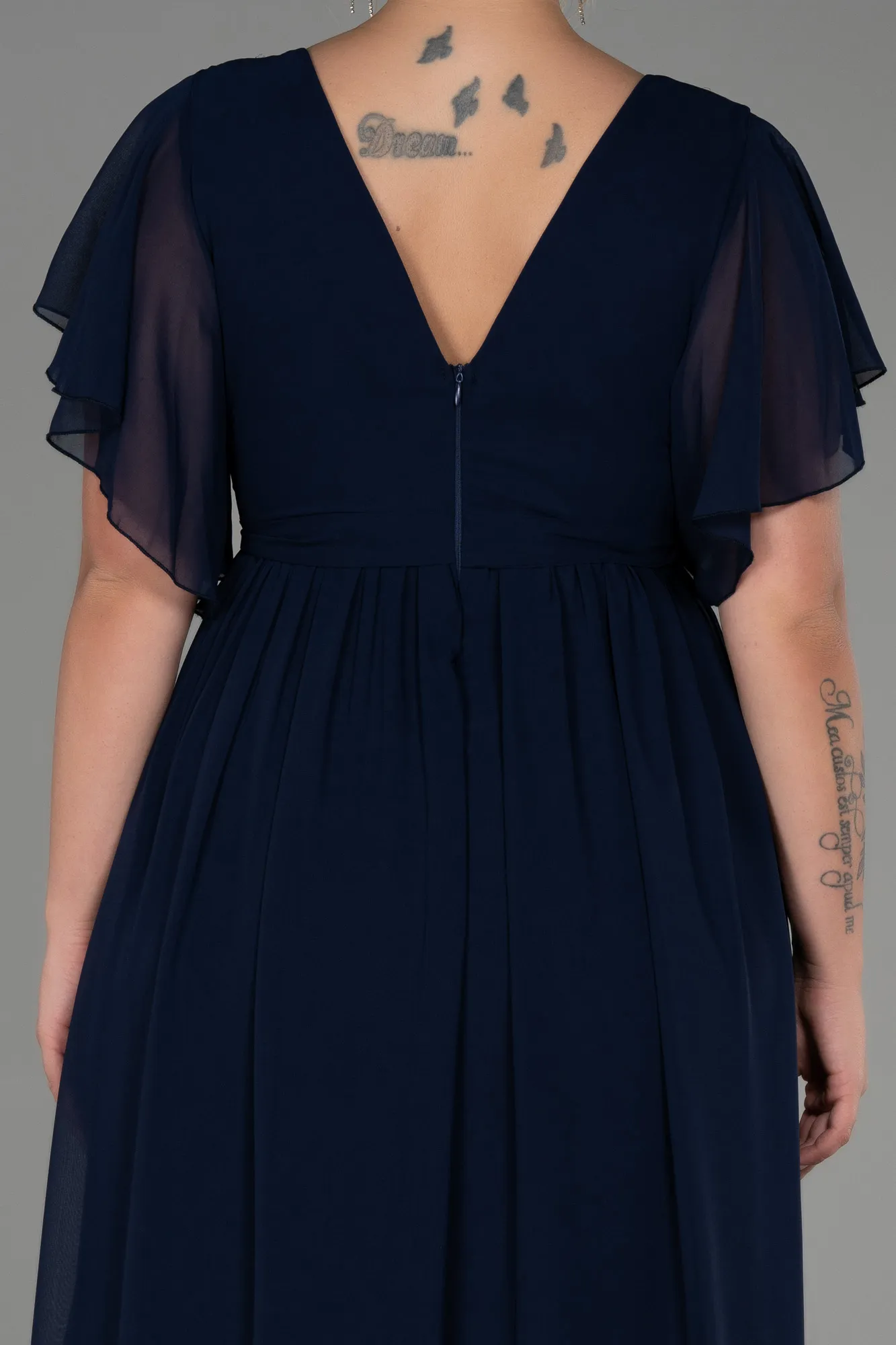 Navy Blue-Long Chiffon Plus Size Evening Dress ABU3276