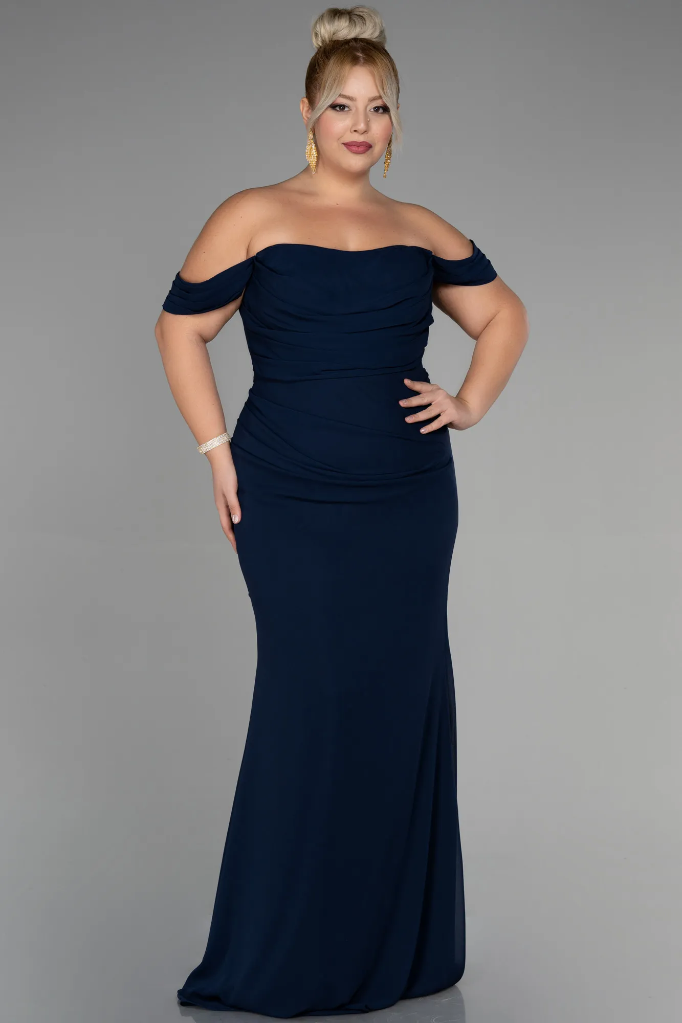 Navy Blue-Long Chiffon Plus Size Evening Dress ABU3353