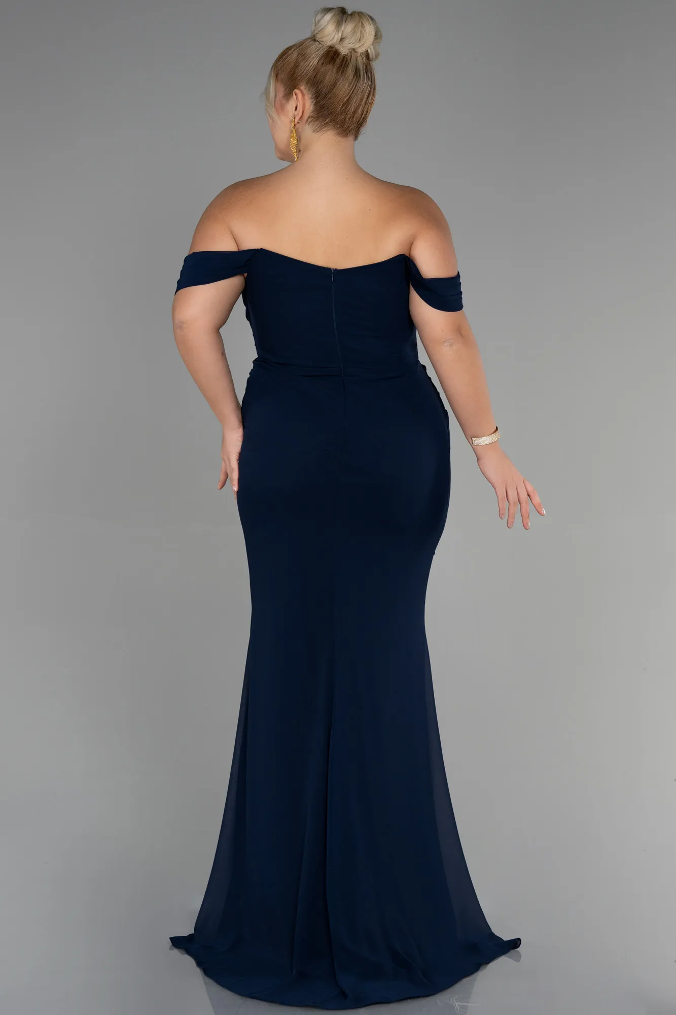 Navy Blue-Long Chiffon Plus Size Evening Dress ABU3353