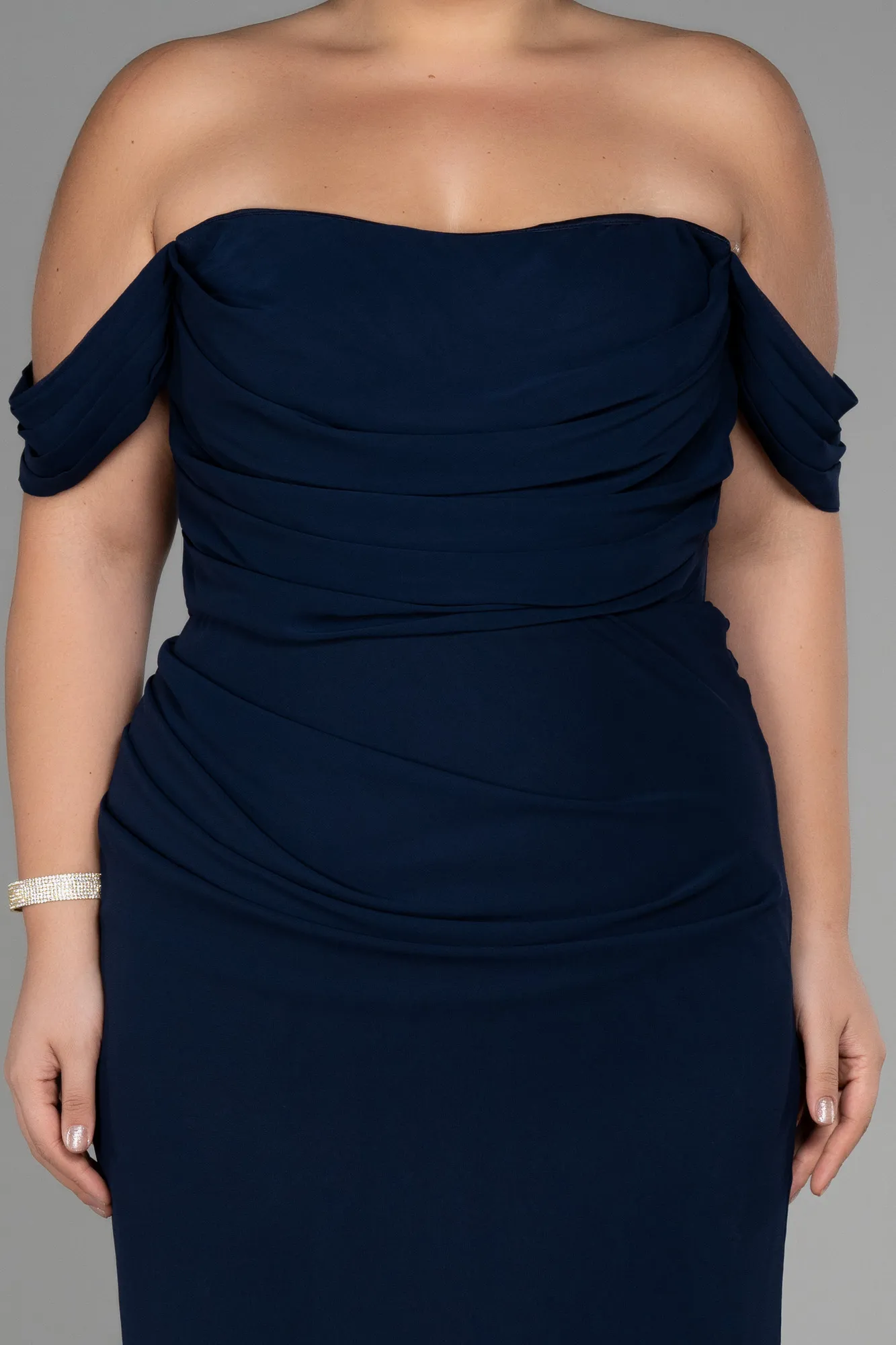 Navy Blue-Long Chiffon Plus Size Evening Dress ABU3353