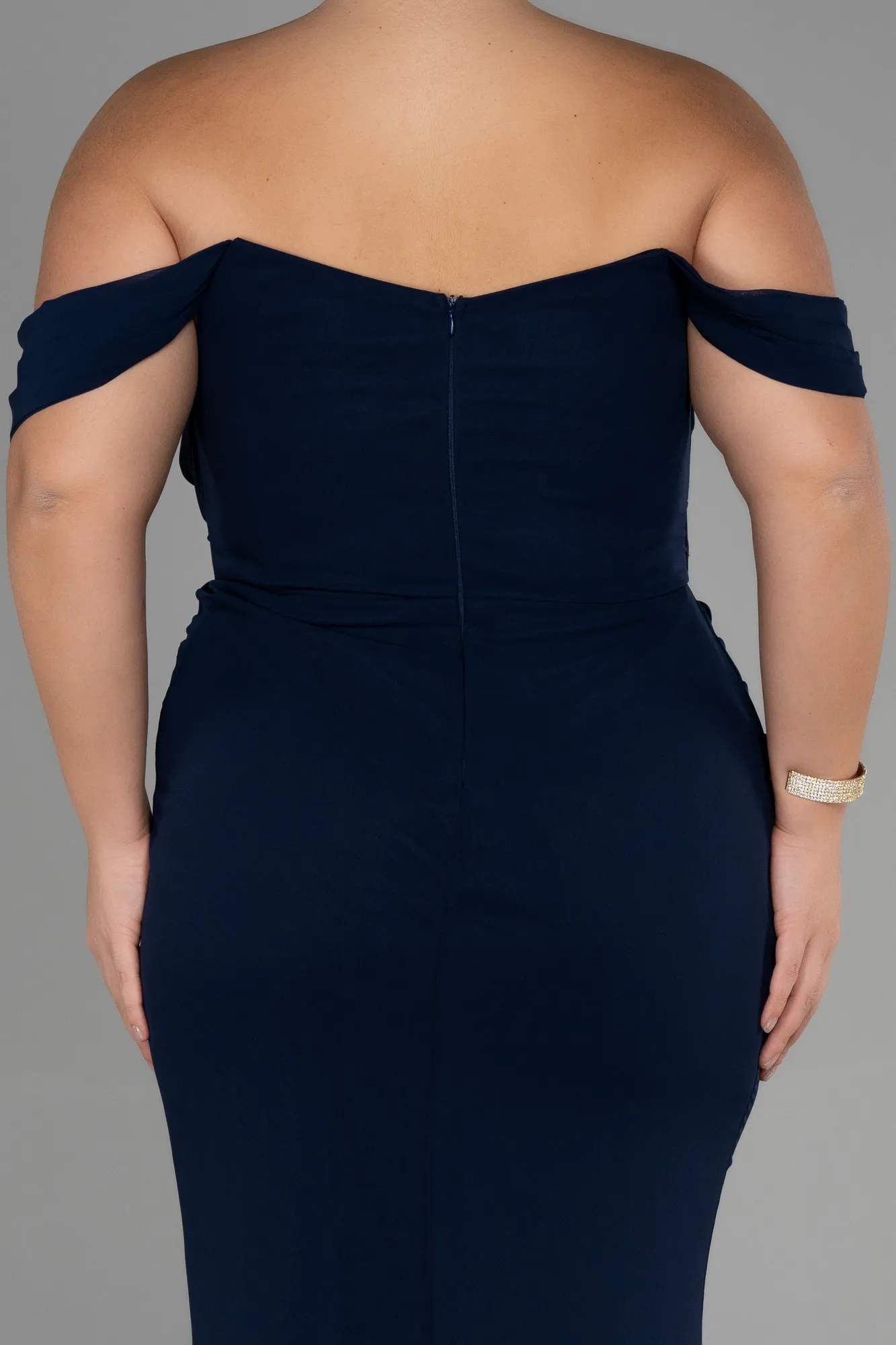 Navy Blue-Long Chiffon Plus Size Evening Dress ABU3353
