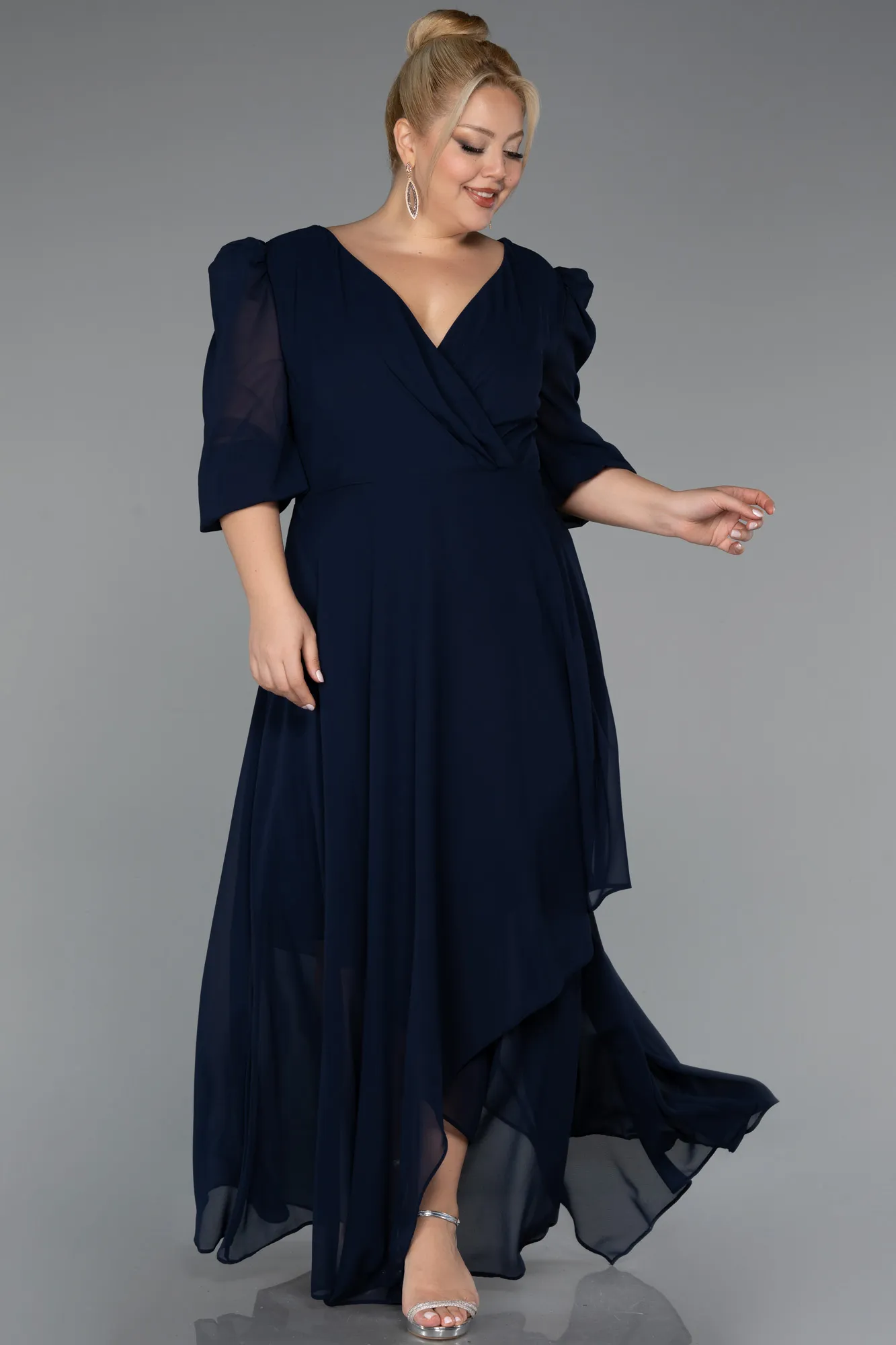 Navy Blue-Long Chiffon Plus Size Evening Dress ABU3407