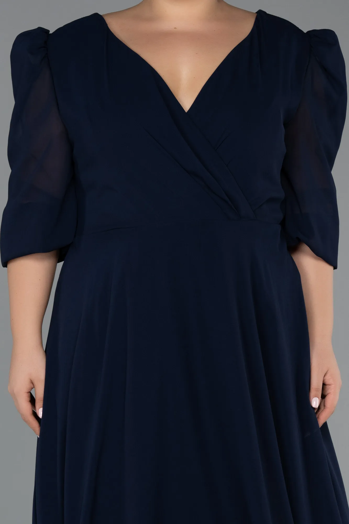 Navy Blue-Long Chiffon Plus Size Evening Dress ABU3407