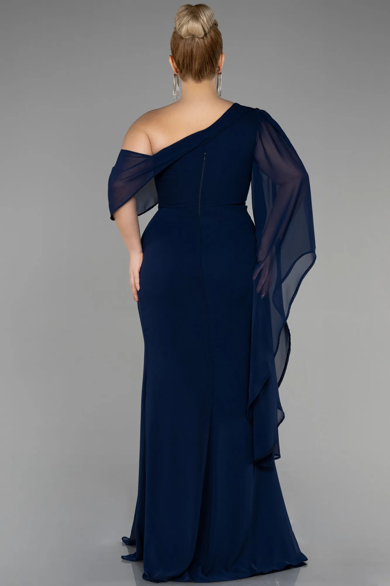Navy Blue-Long Chiffon Plus Size Evening Dress ABU3434