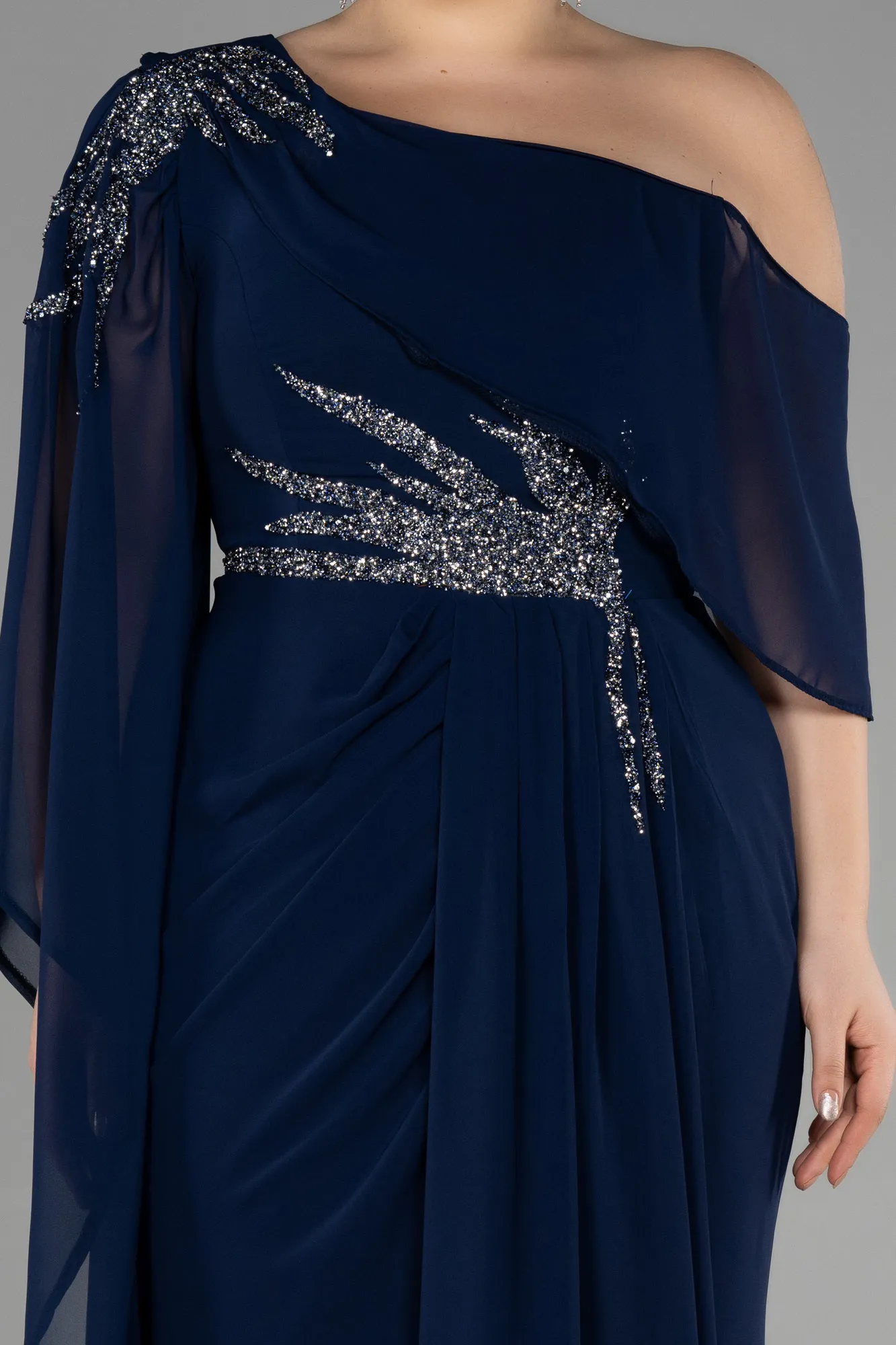 Navy Blue-Long Chiffon Plus Size Evening Dress ABU3434