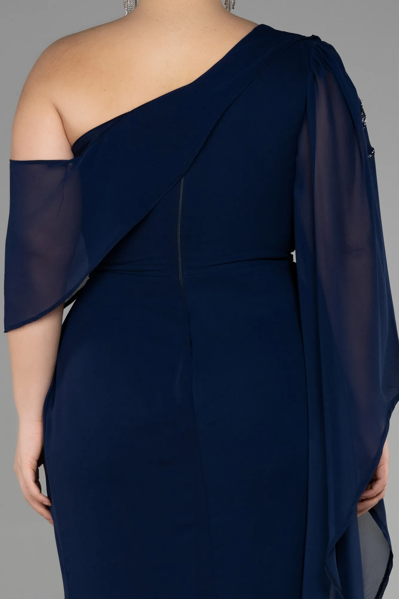 Navy Blue-Long Chiffon Plus Size Evening Dress ABU3434