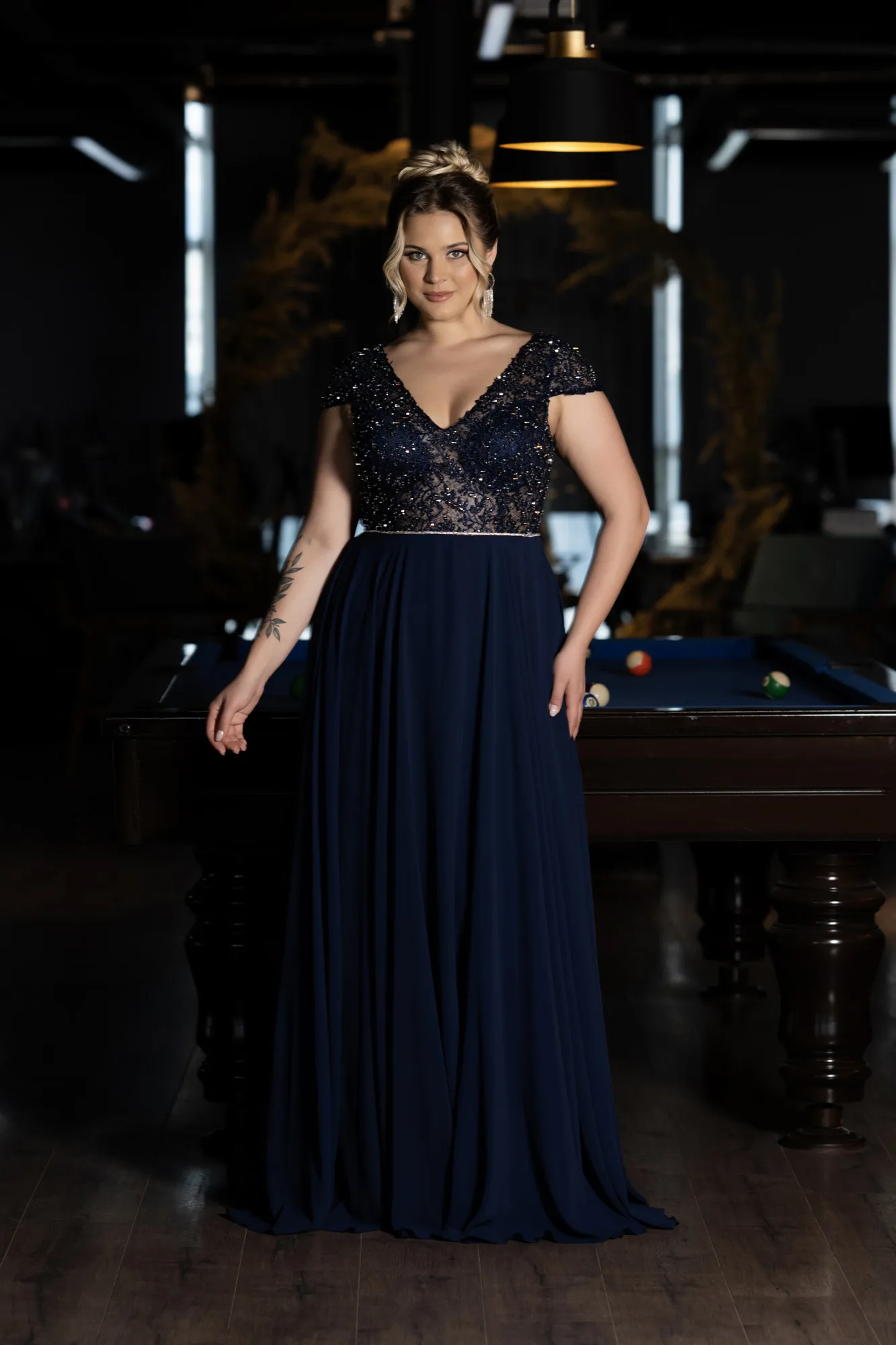 Navy Blue-Long Chiffon Plus Size Evening Dress ABU3441