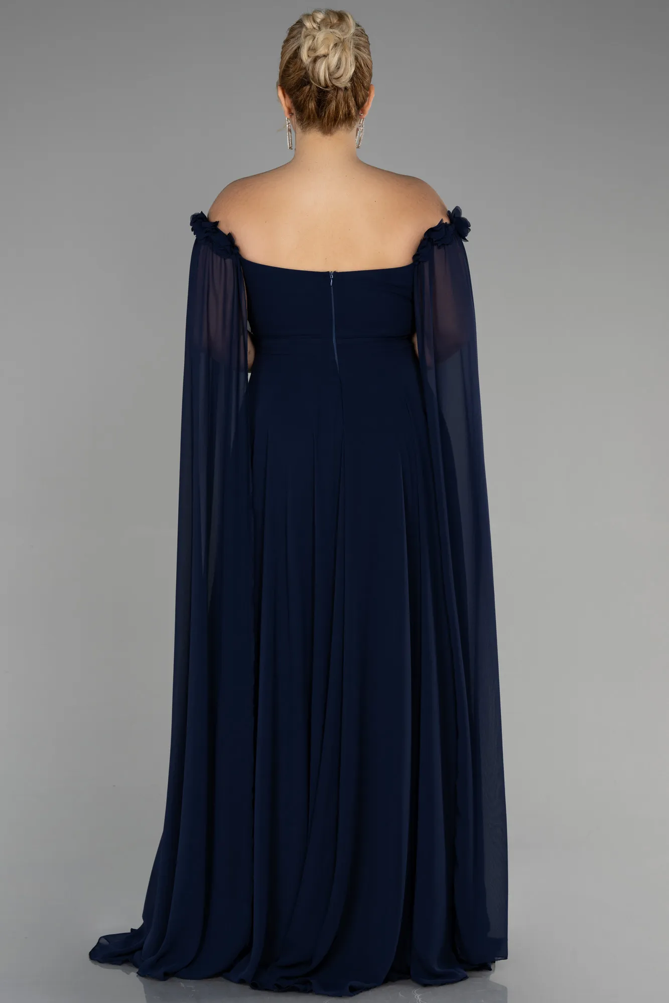 Navy Blue-Long Chiffon Plus Size Evening Dress ABU3464