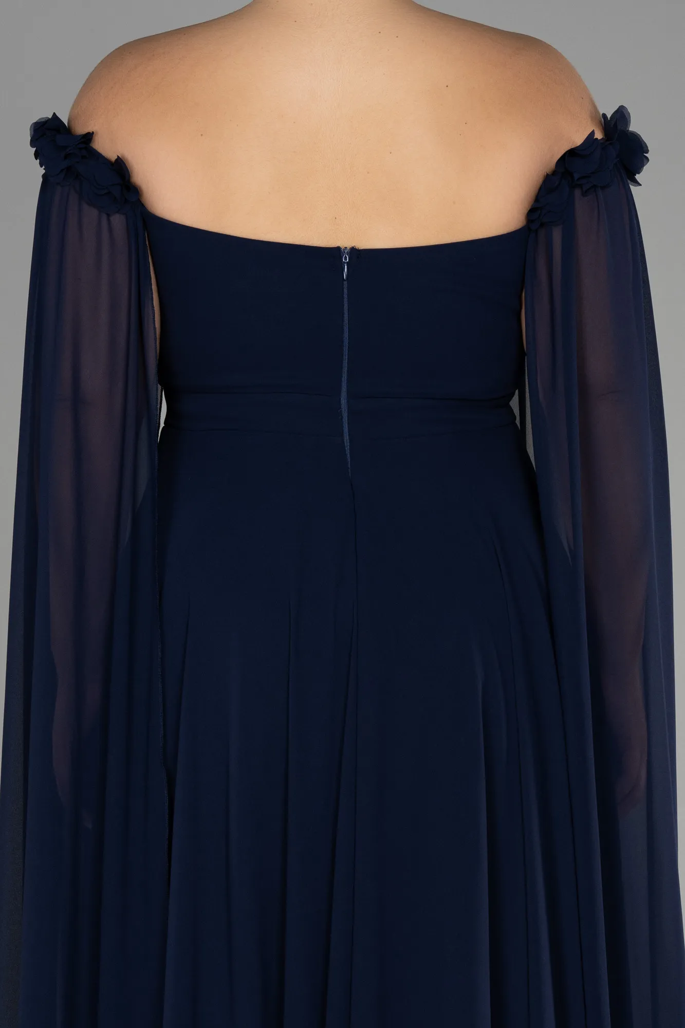 Navy Blue-Long Chiffon Plus Size Evening Dress ABU3464