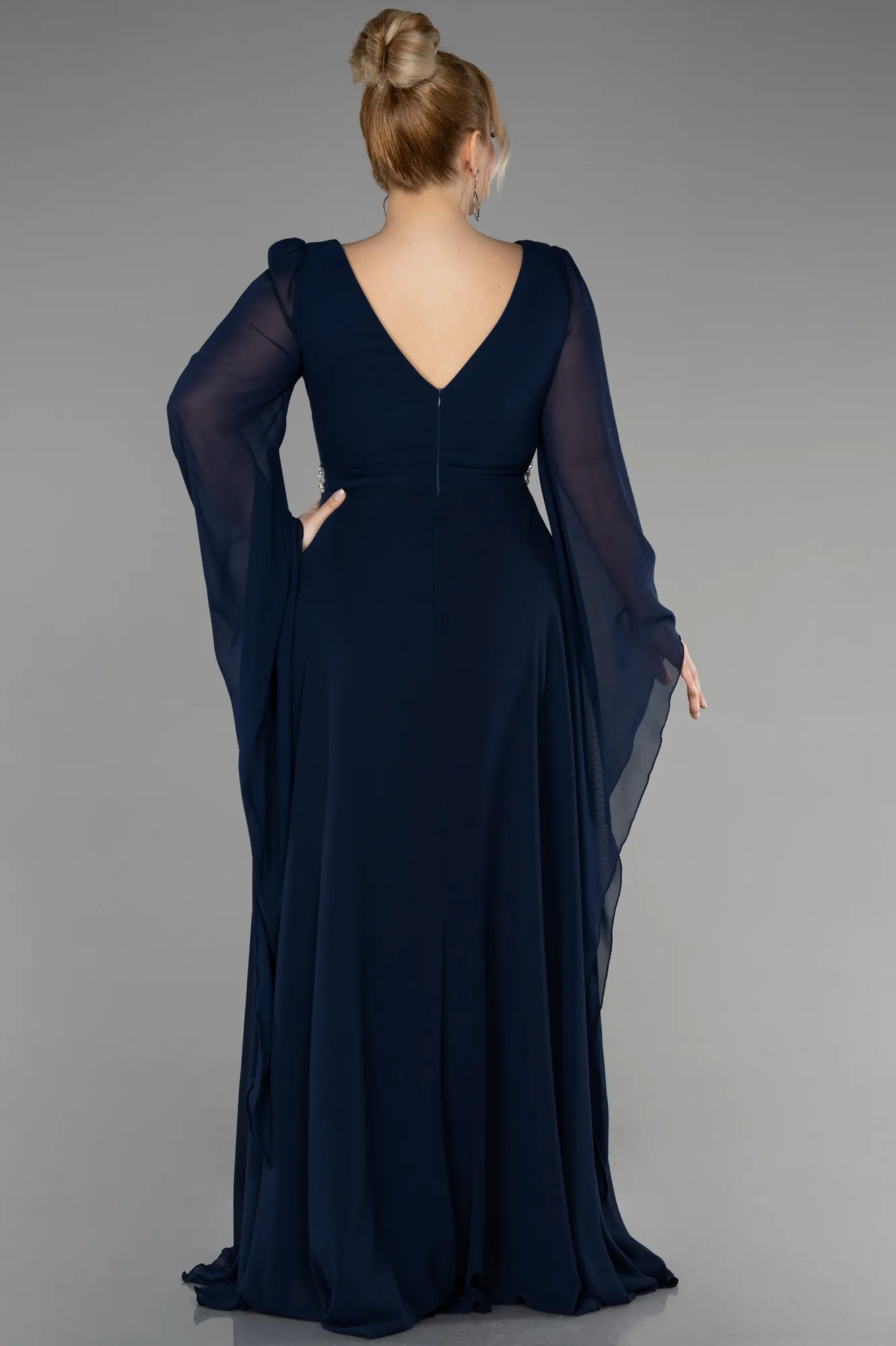 Navy Blue-Long Chiffon Plus Size Evening Dress ABU3543